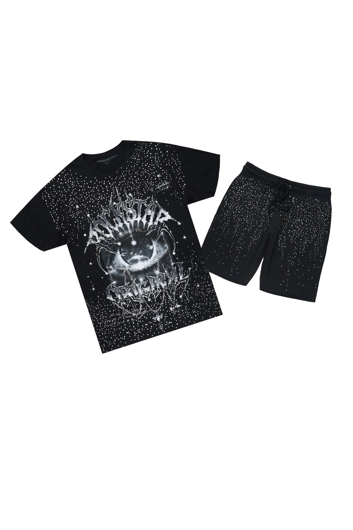 Malyka Black Rhinestone T-Shirt Short Set
