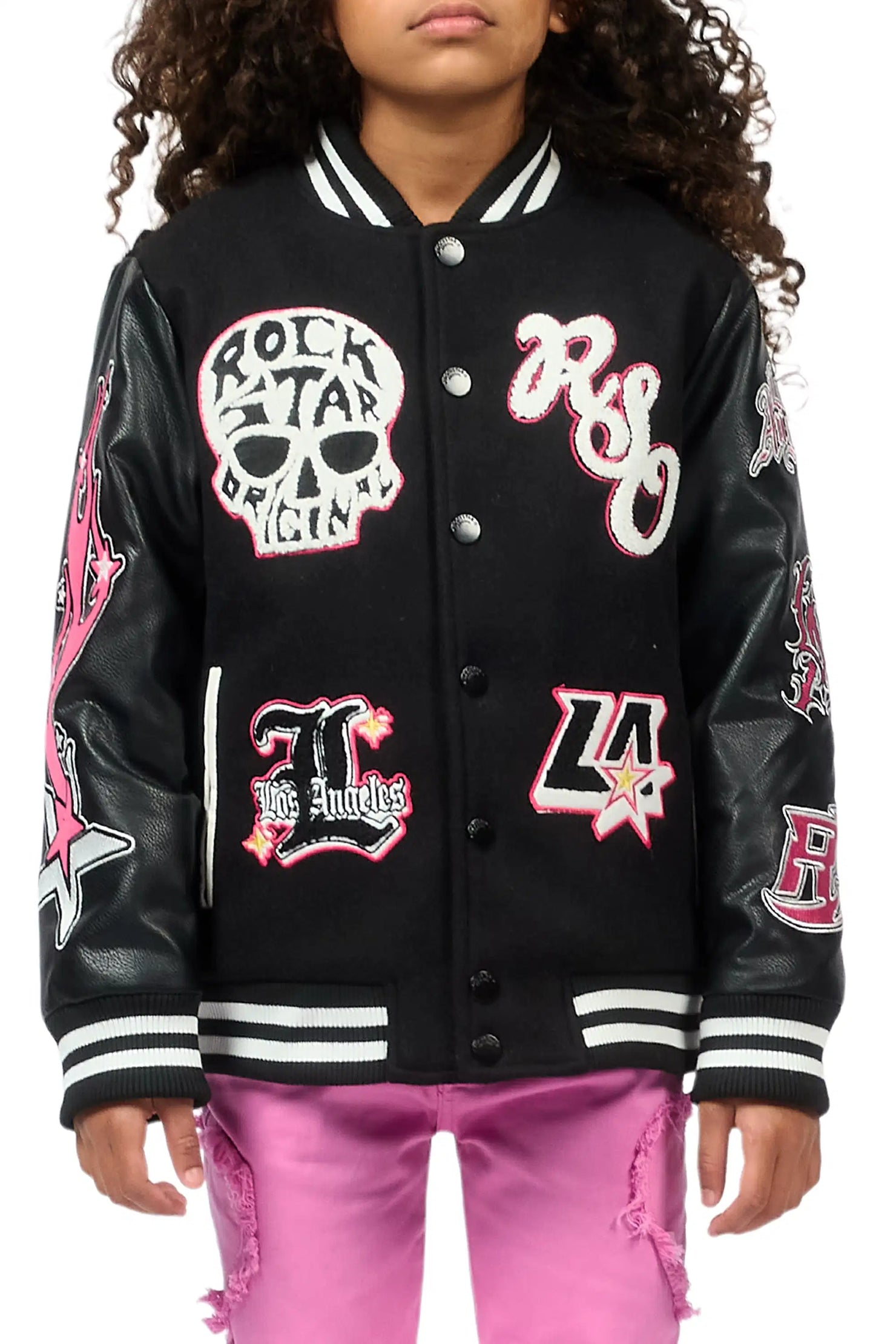 Girls Jermika Black Oversized Varsity Jacket