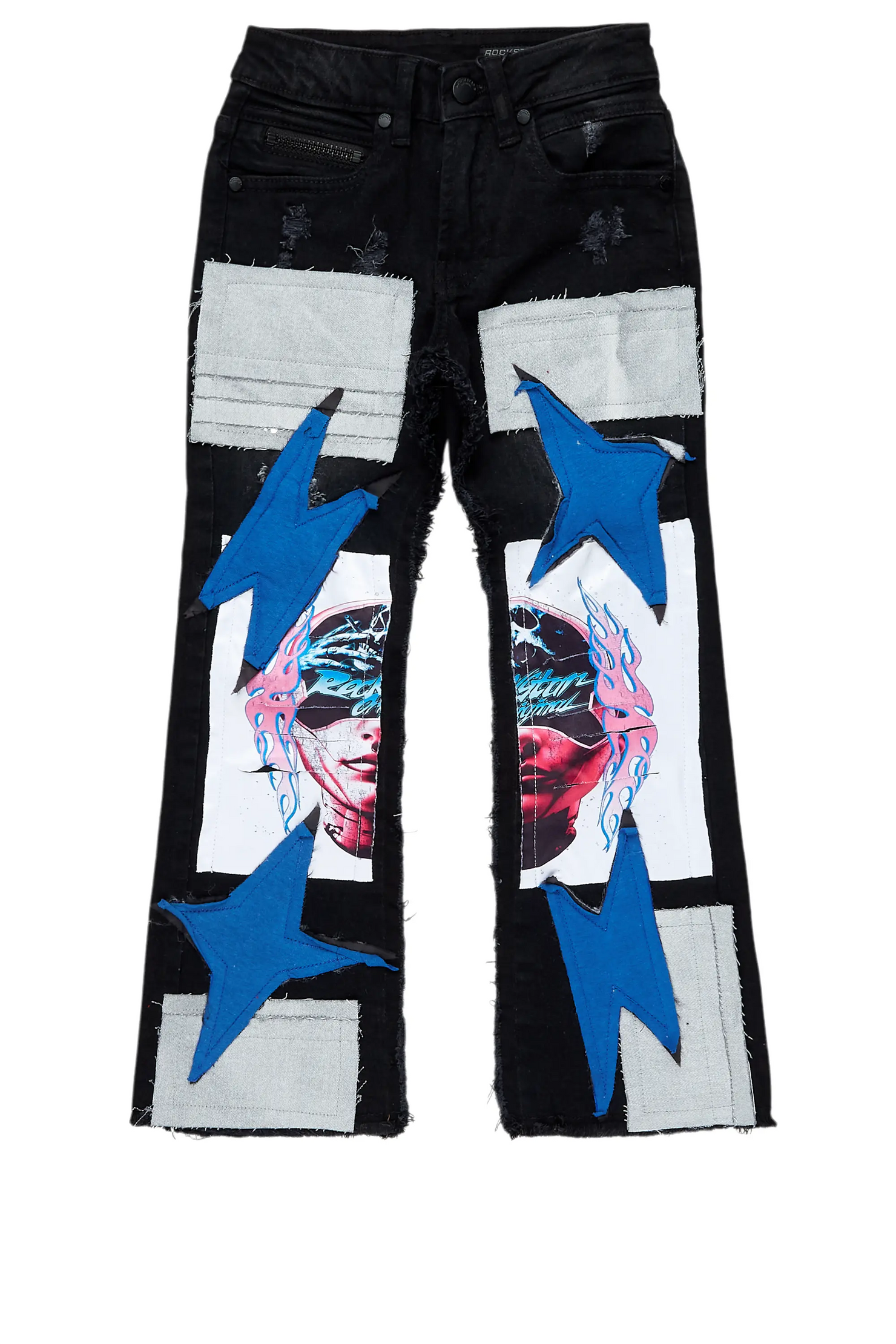 Boys Helios Dark Grey Patchwork Stacked Flare Jean