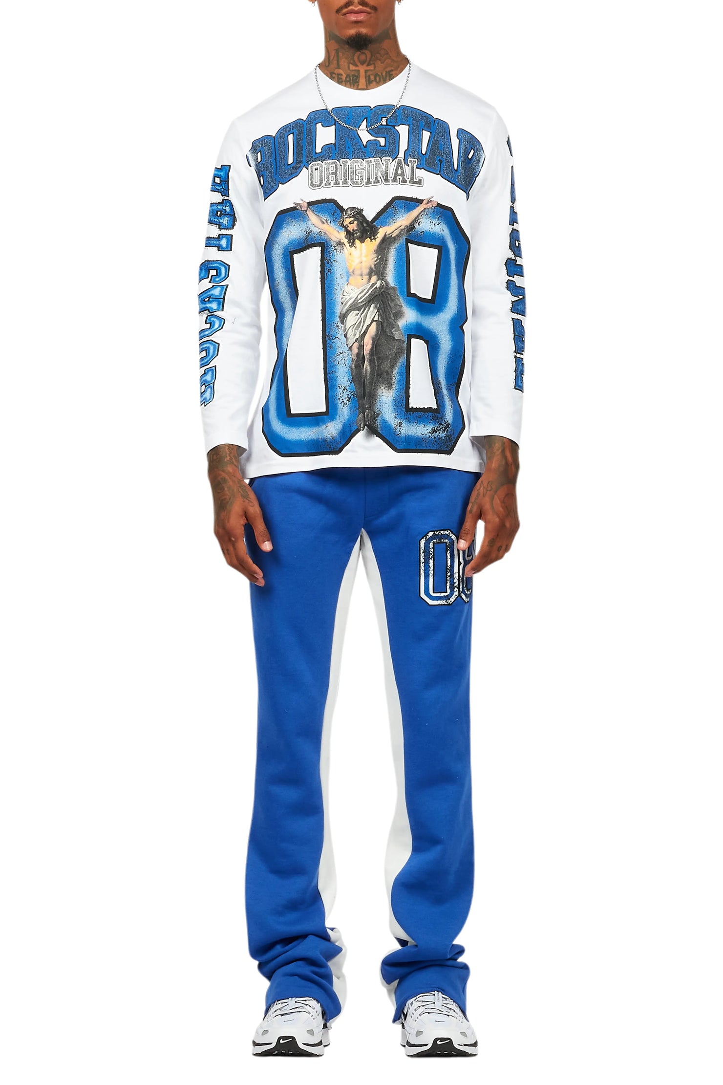 Fields White/Royal Long Sleeve T-Shirt/Baggy Pant Set