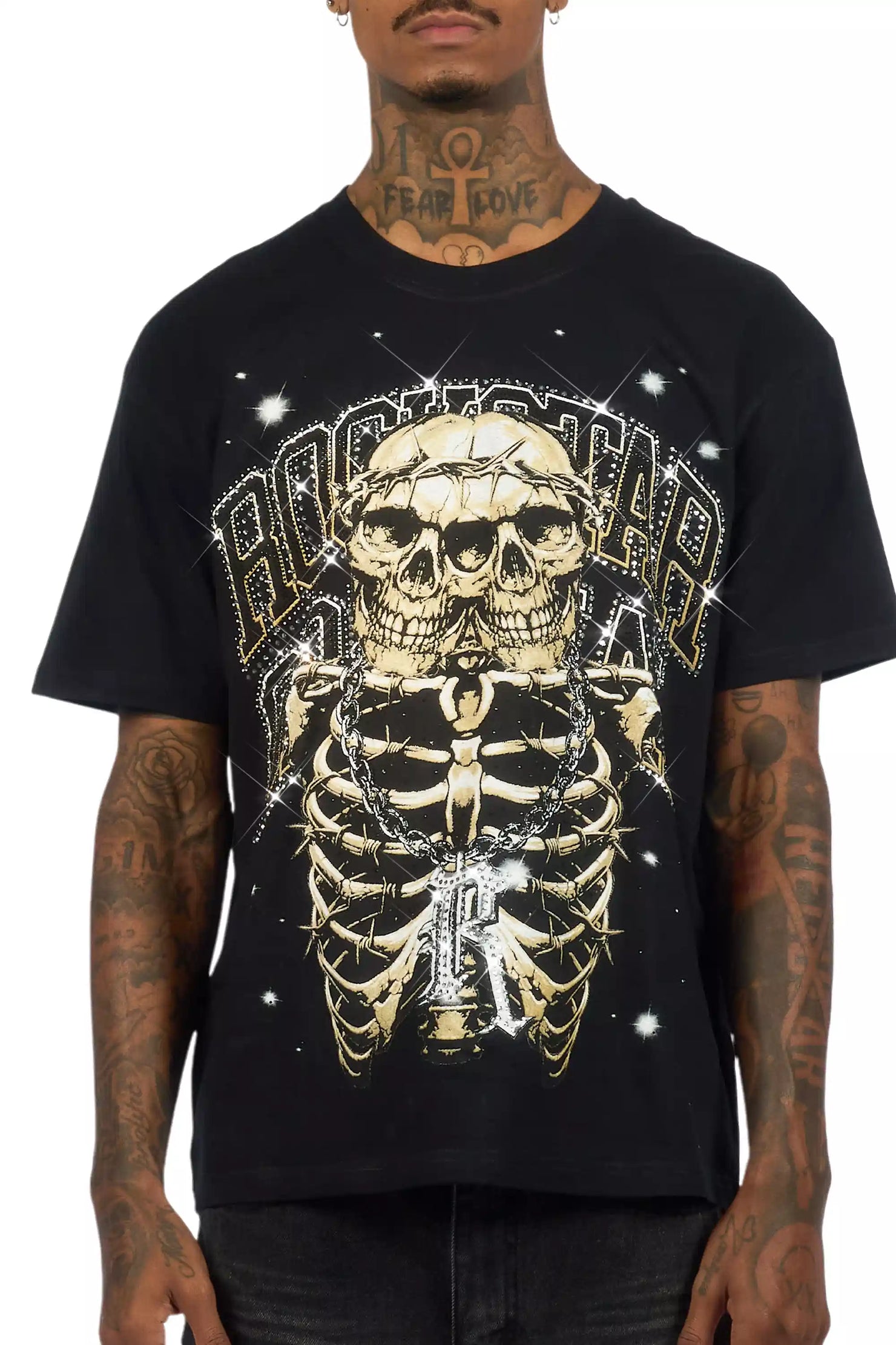 Krock Black Graphic Rhinestone T-Shirt