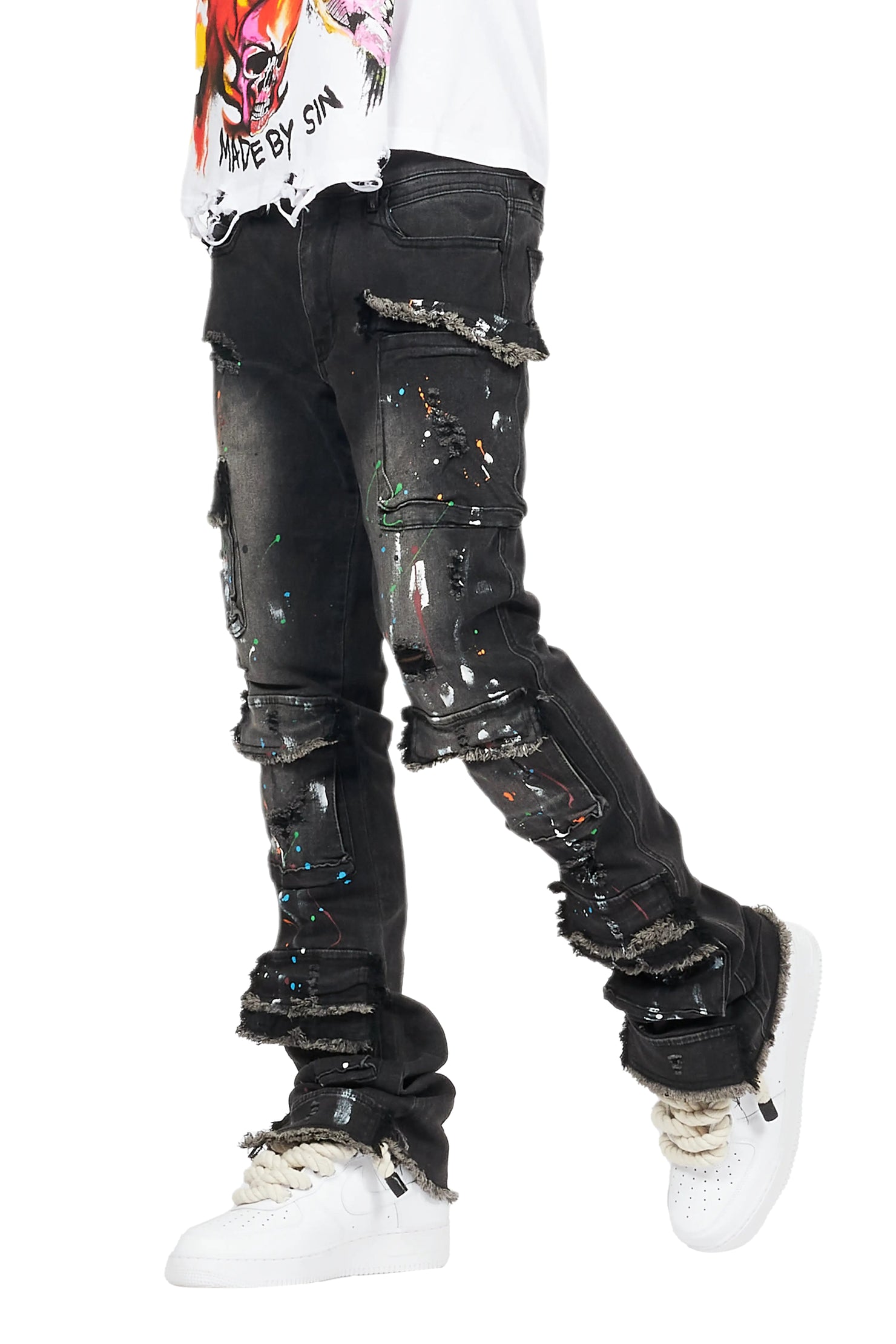 Orien Black Painter Stacked Flare Jean