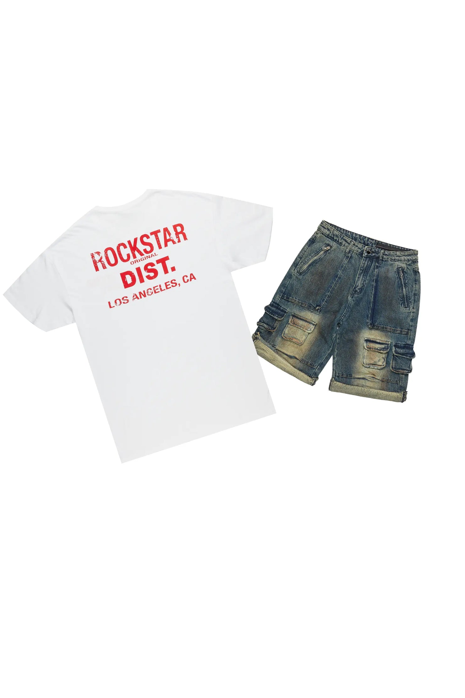 Lake White/Dark Blue T-Shirt/Denim Short Set