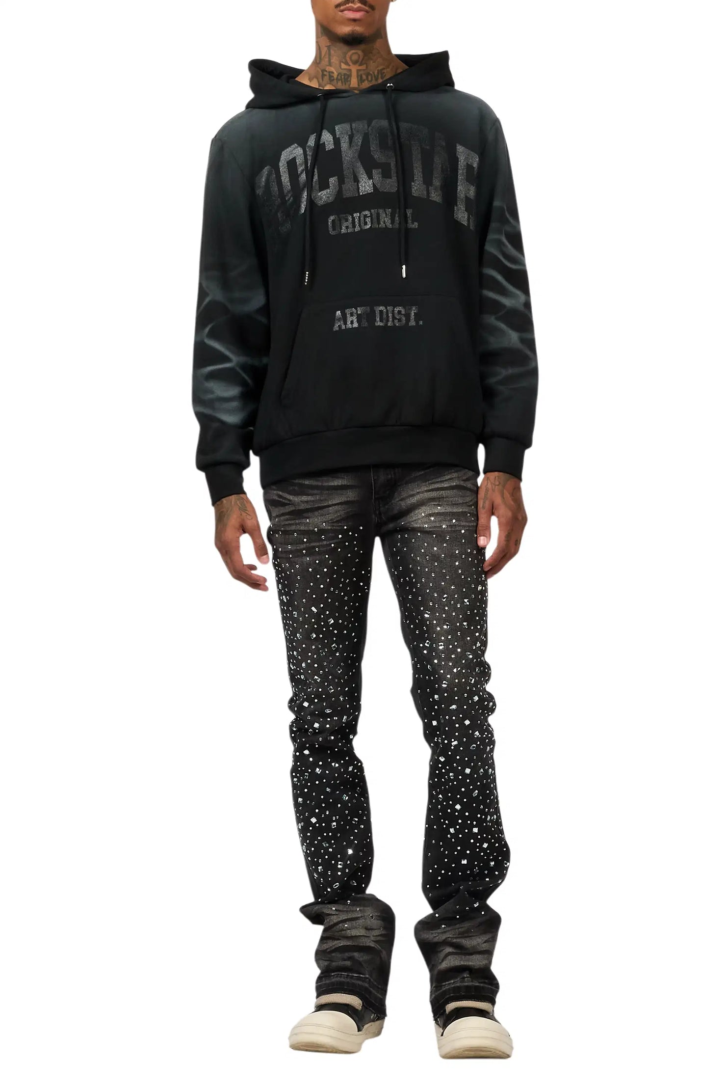 Twinkle Dark Grey Rhinestone Stacked Flare Jean