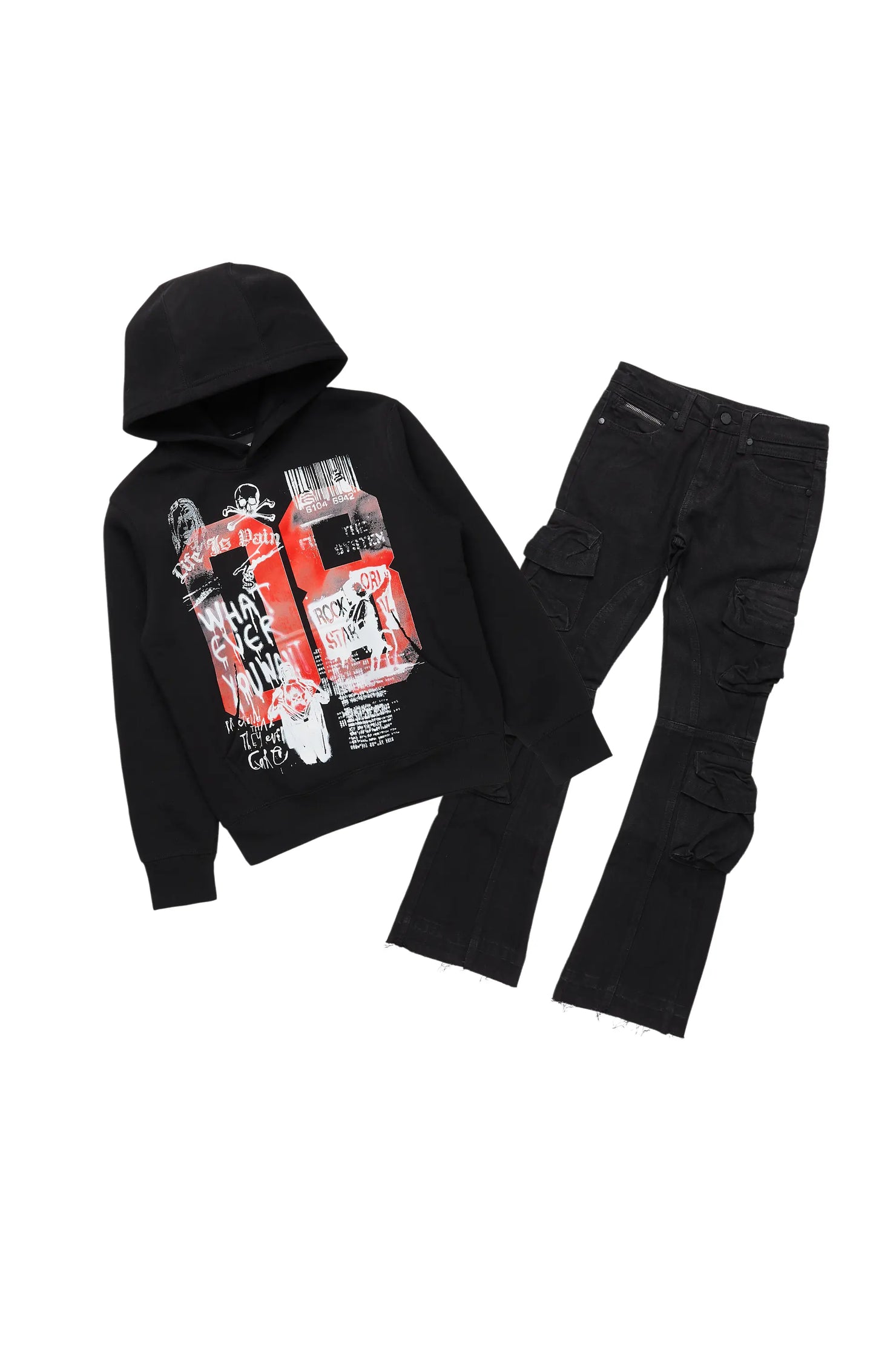 Boys Beau Black Hoodie/Stacked Flare Jean Set