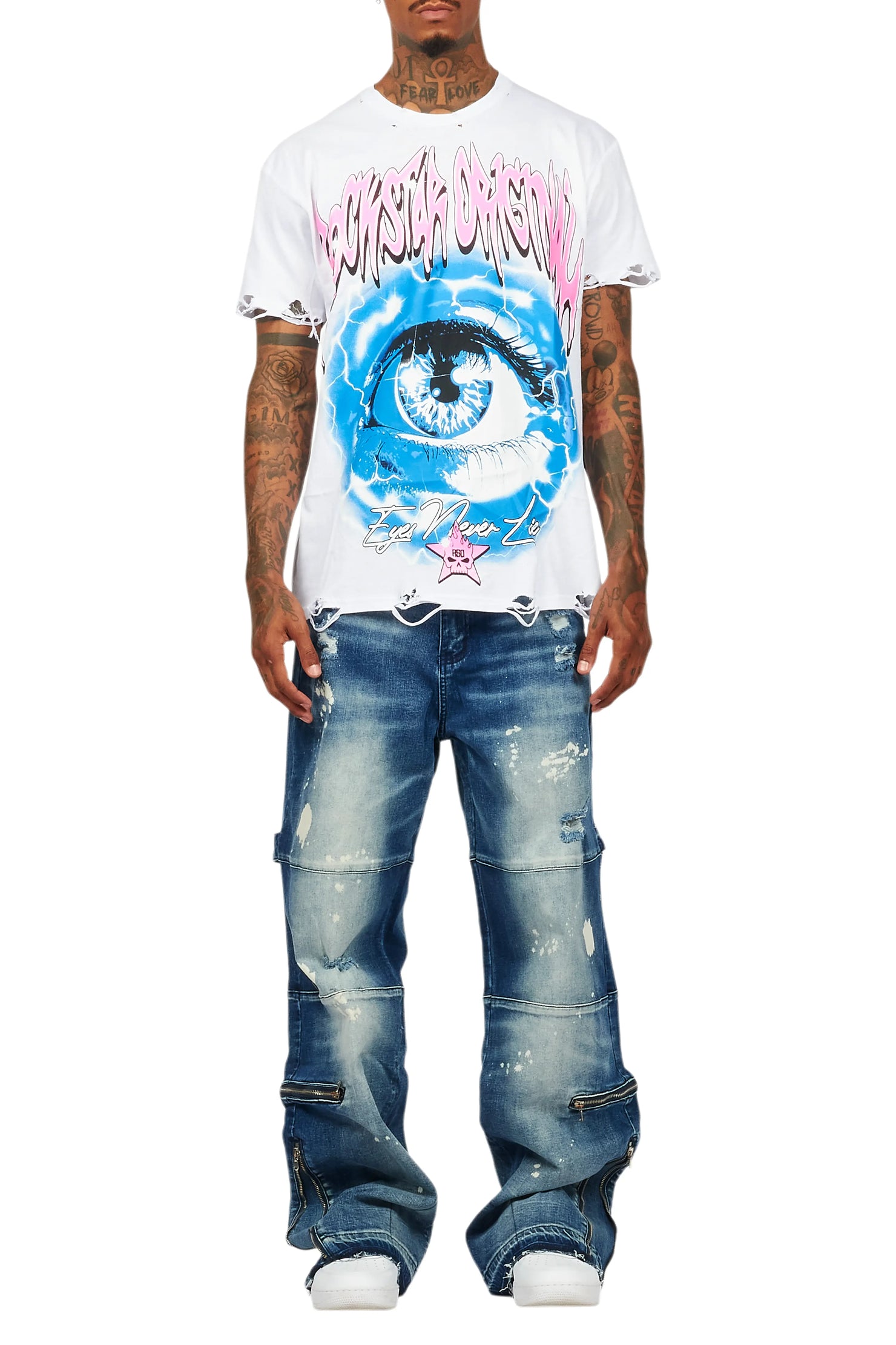 Pello White/Blue T-Shirt & Grib Baggy Fit Jean Bundle