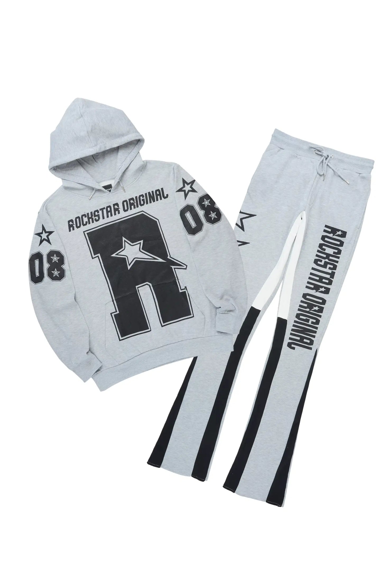 Skender Heather Grey/Black Hoodie/Stacked Flare Track Set