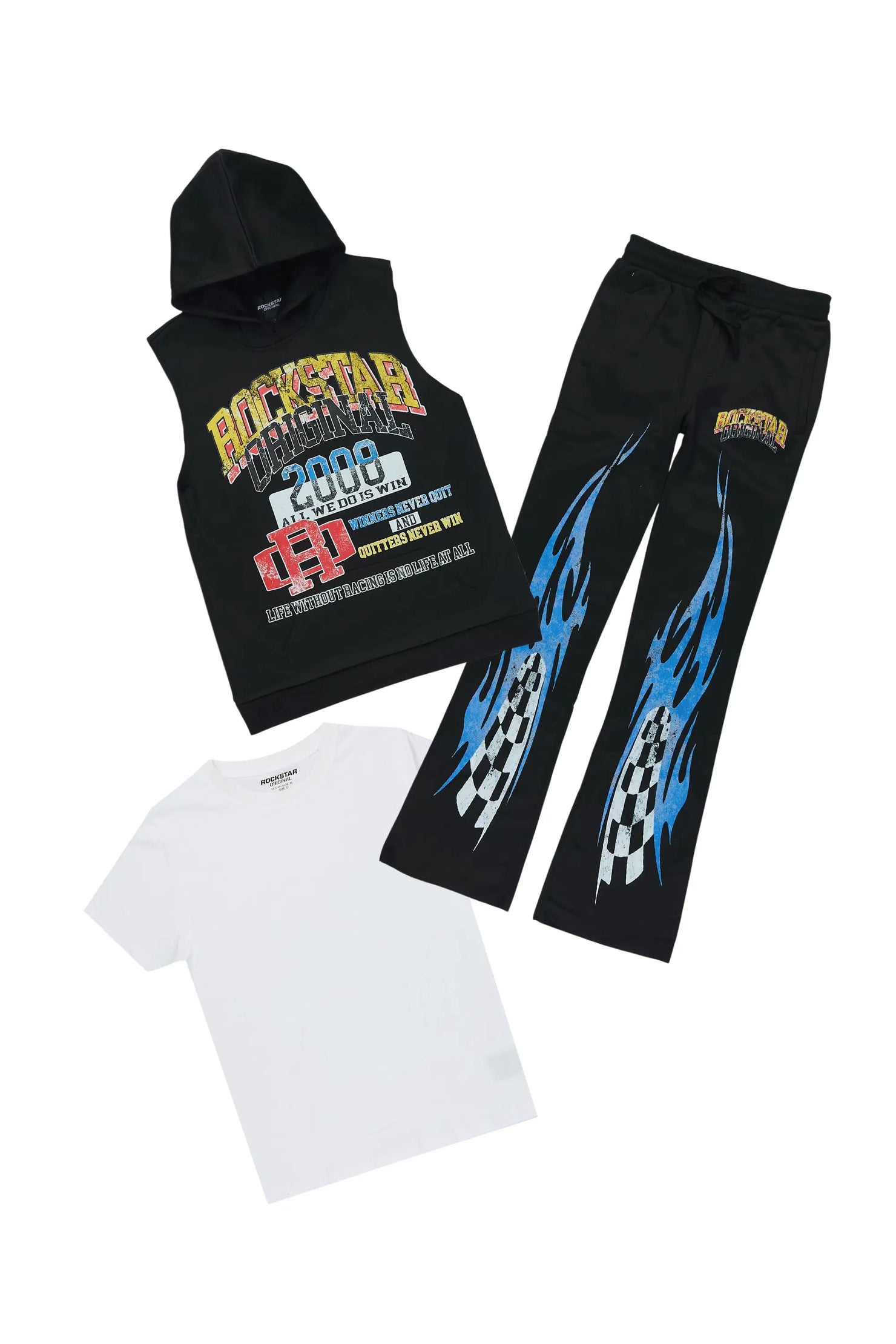 Boys Colorful Black/Multi Cut Off Stacked 3 Pc Set