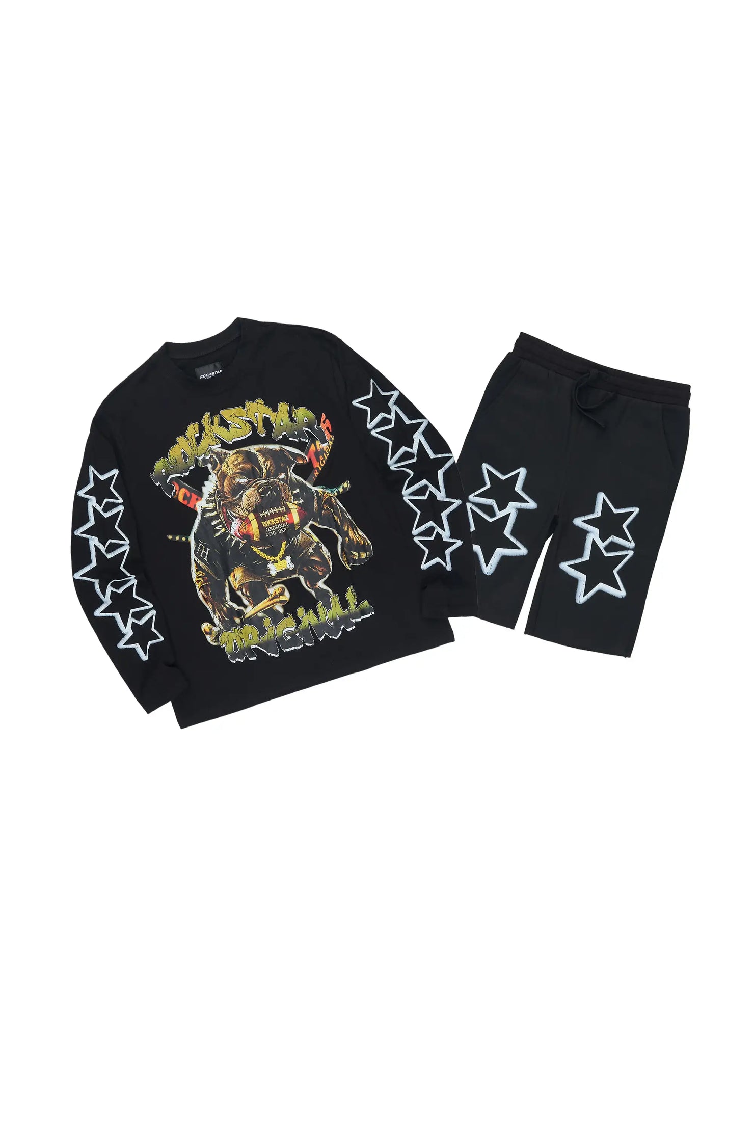 Boys Brayix Black/Black L/S T-Shirt Short Set