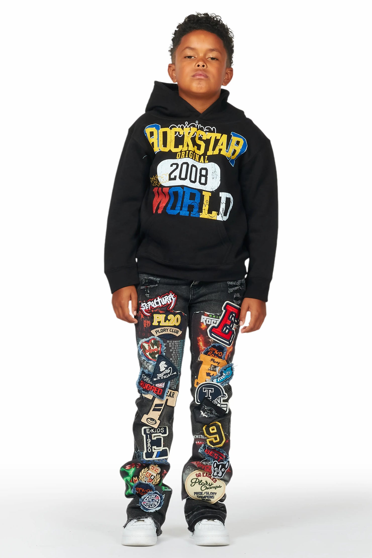 Boys Daria Black Hoodie/Stacked Flare Jean Set