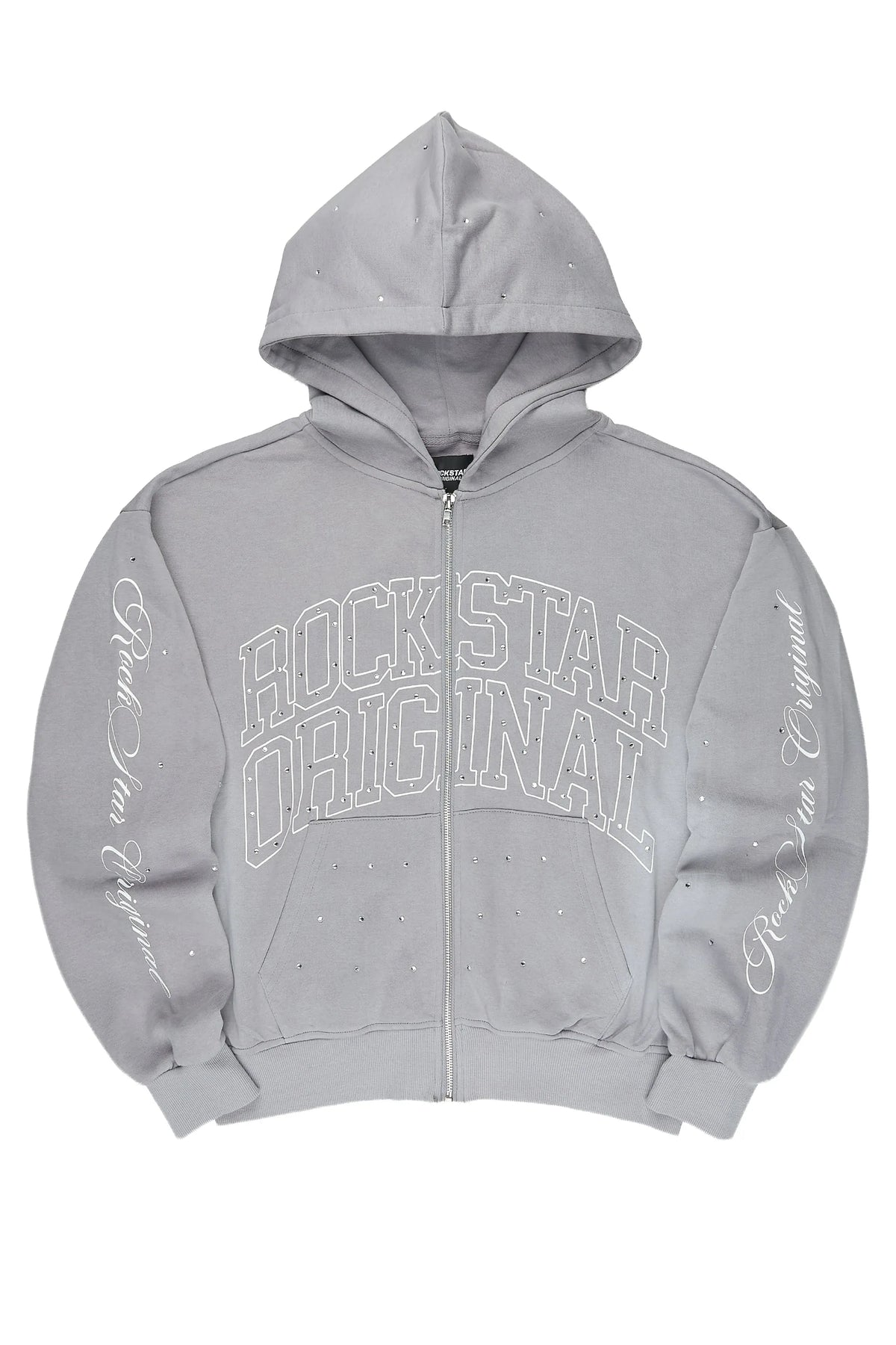 Dripped Vintage Grey Rhinestone Hoodie