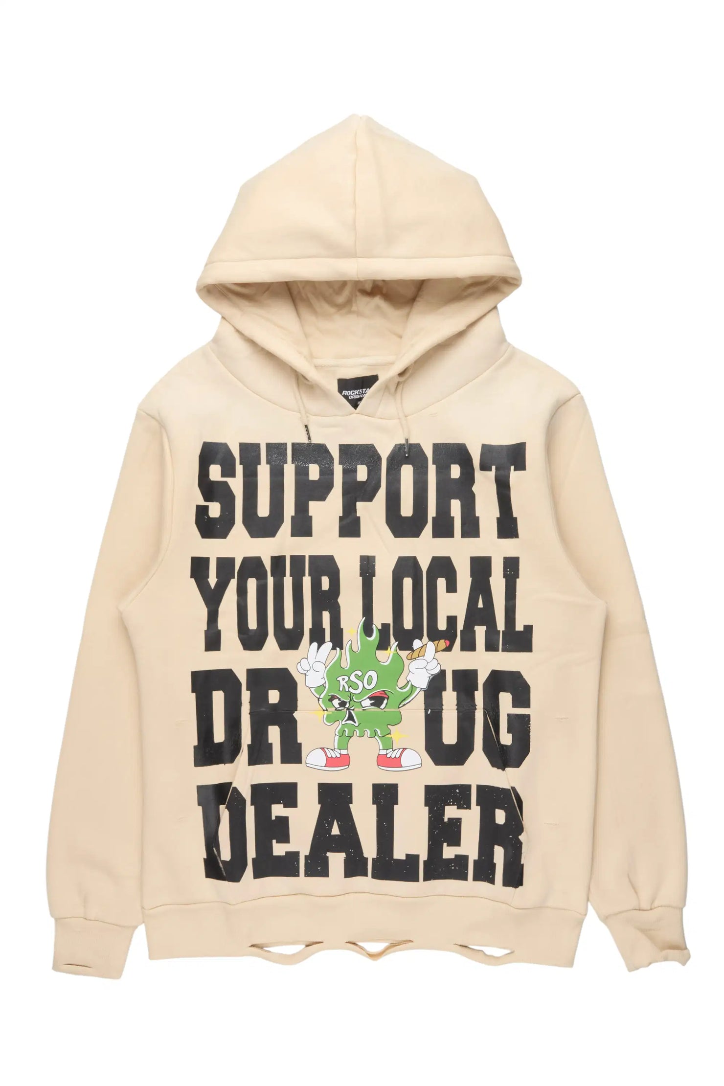 Tarl Beige Distressed Graphic Relaxed Hoodie