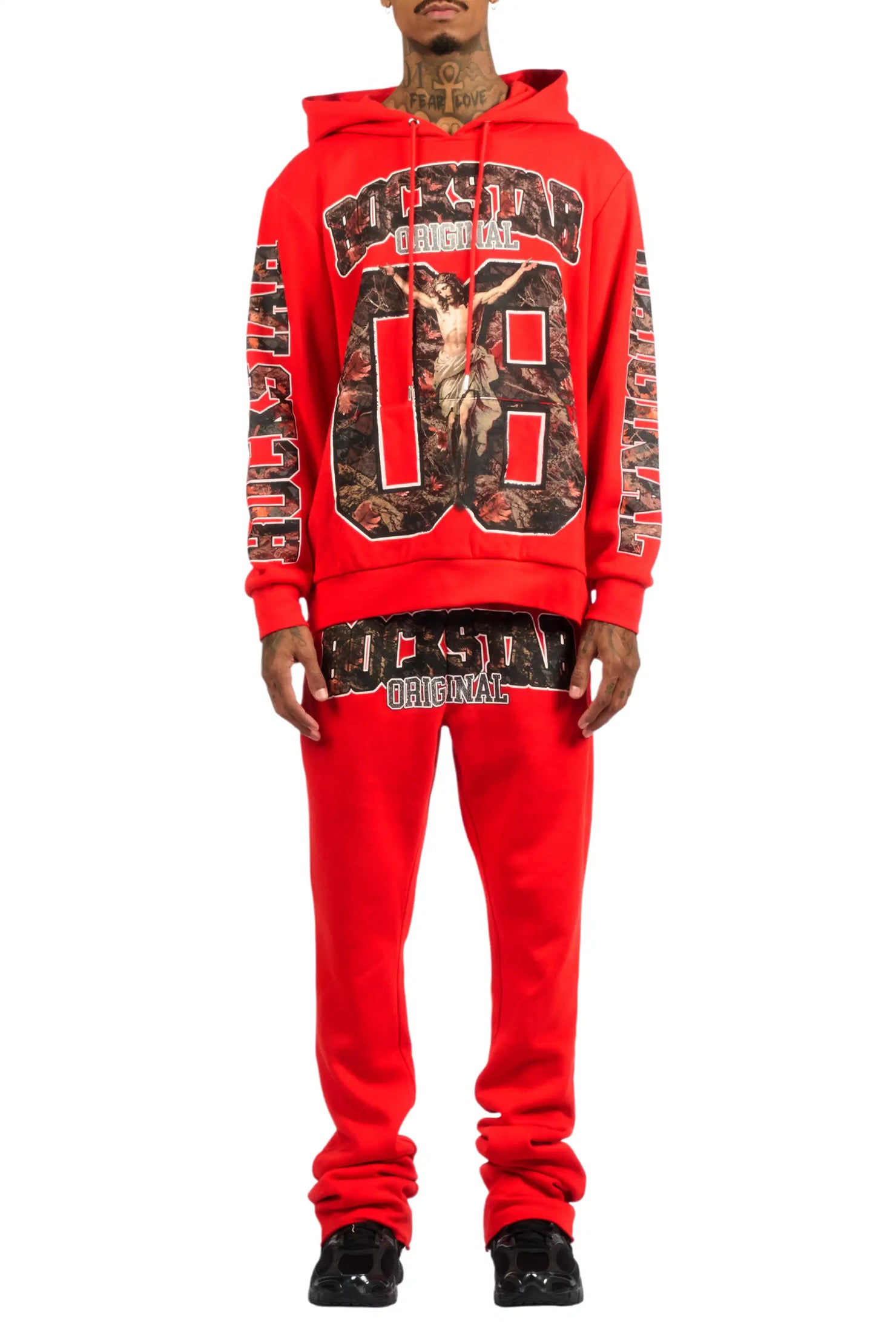 Fields Red Hoodie/Stacked Pant Track Set