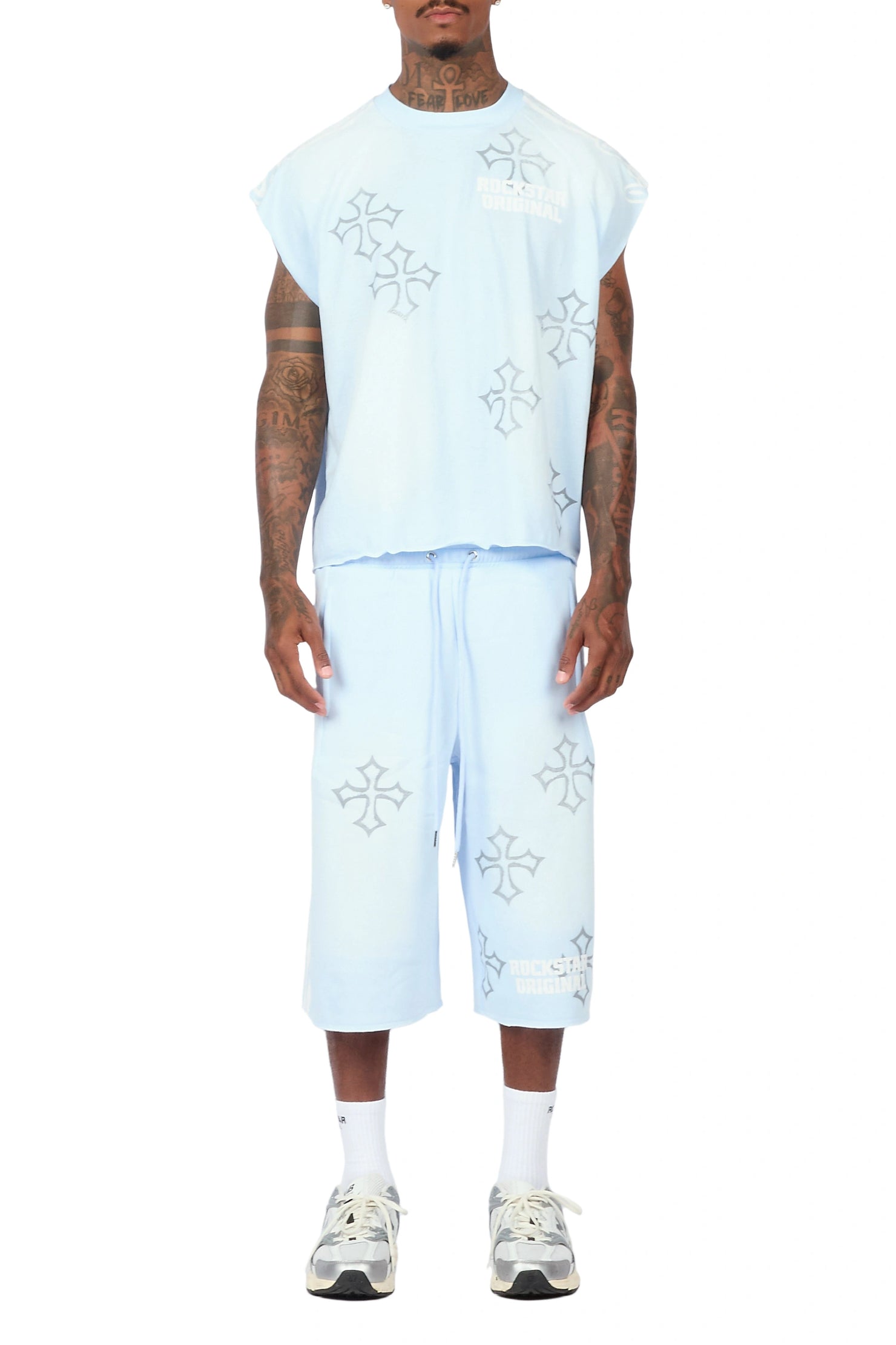 Osso Sky Blue Cut Sleeve T-Shirt Double Waisted Jort Set