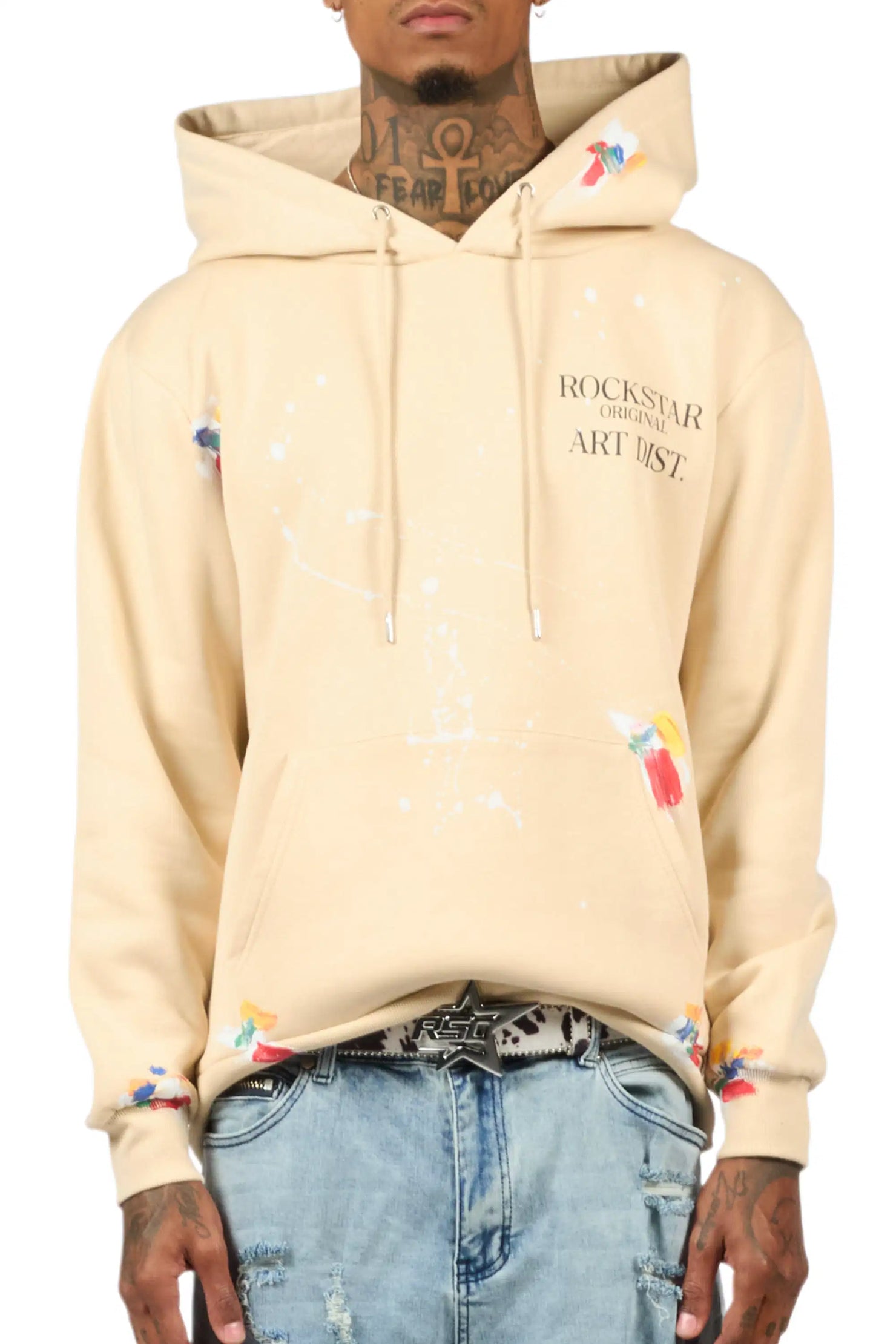Rockstar Art Dist. Beige Graphic Relaxed Hoodie