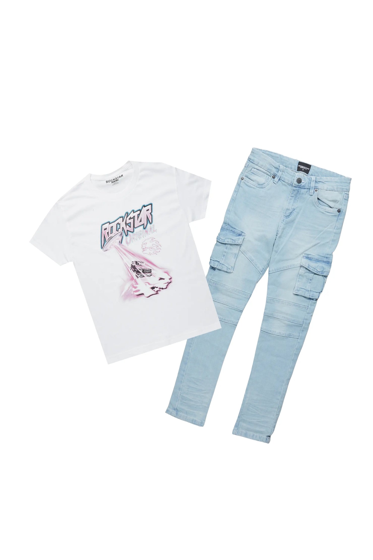 Boys Uriel White/Blue T-Shirt/Cargo Jean Set