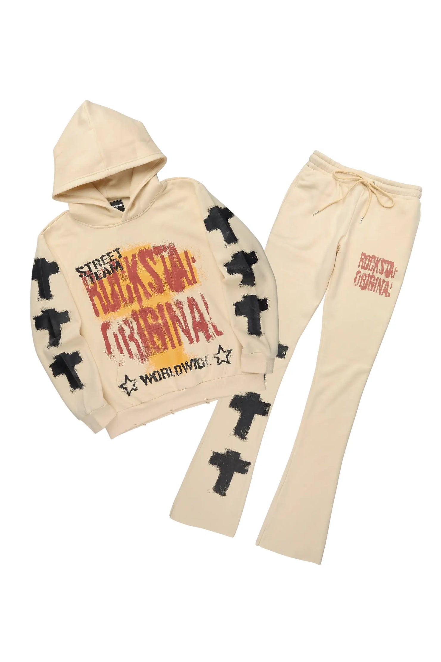 Crest Beige Hoodie/Stacked Pant Track Set