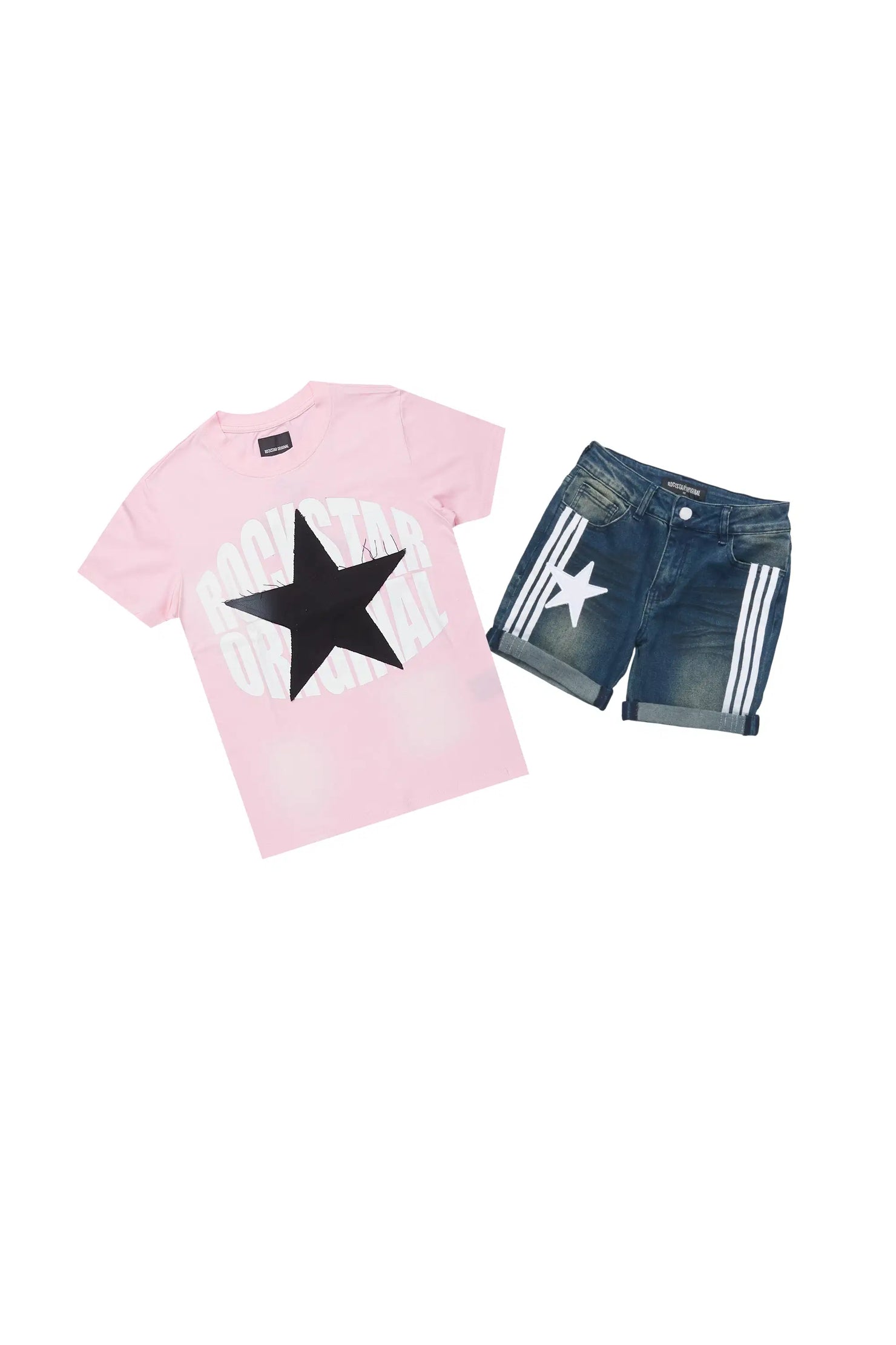 Girls Jumiper Pink/Blue T-Shirt/Denim Short Set