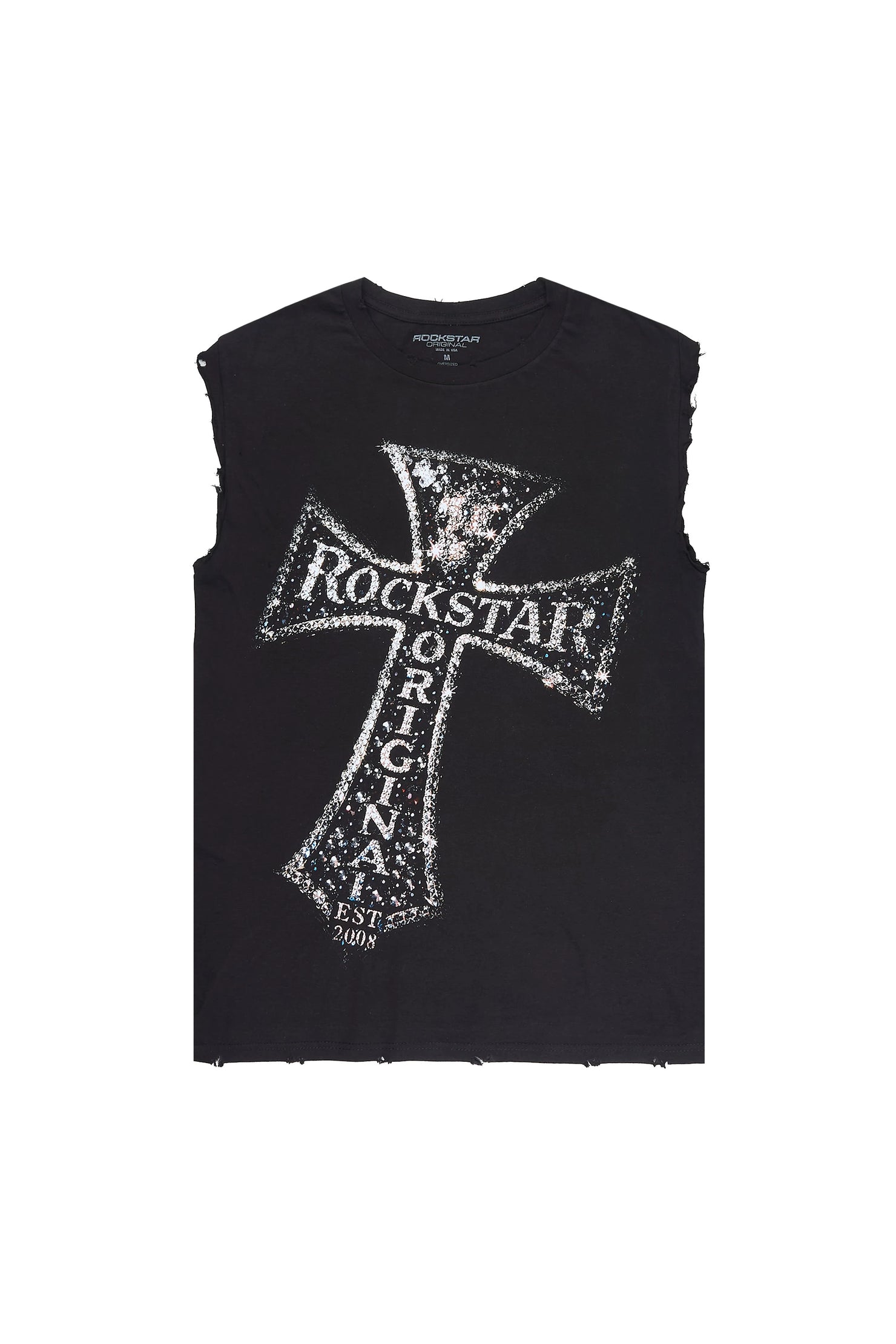 Chazen Black Oversized Cut Off T-Shirt