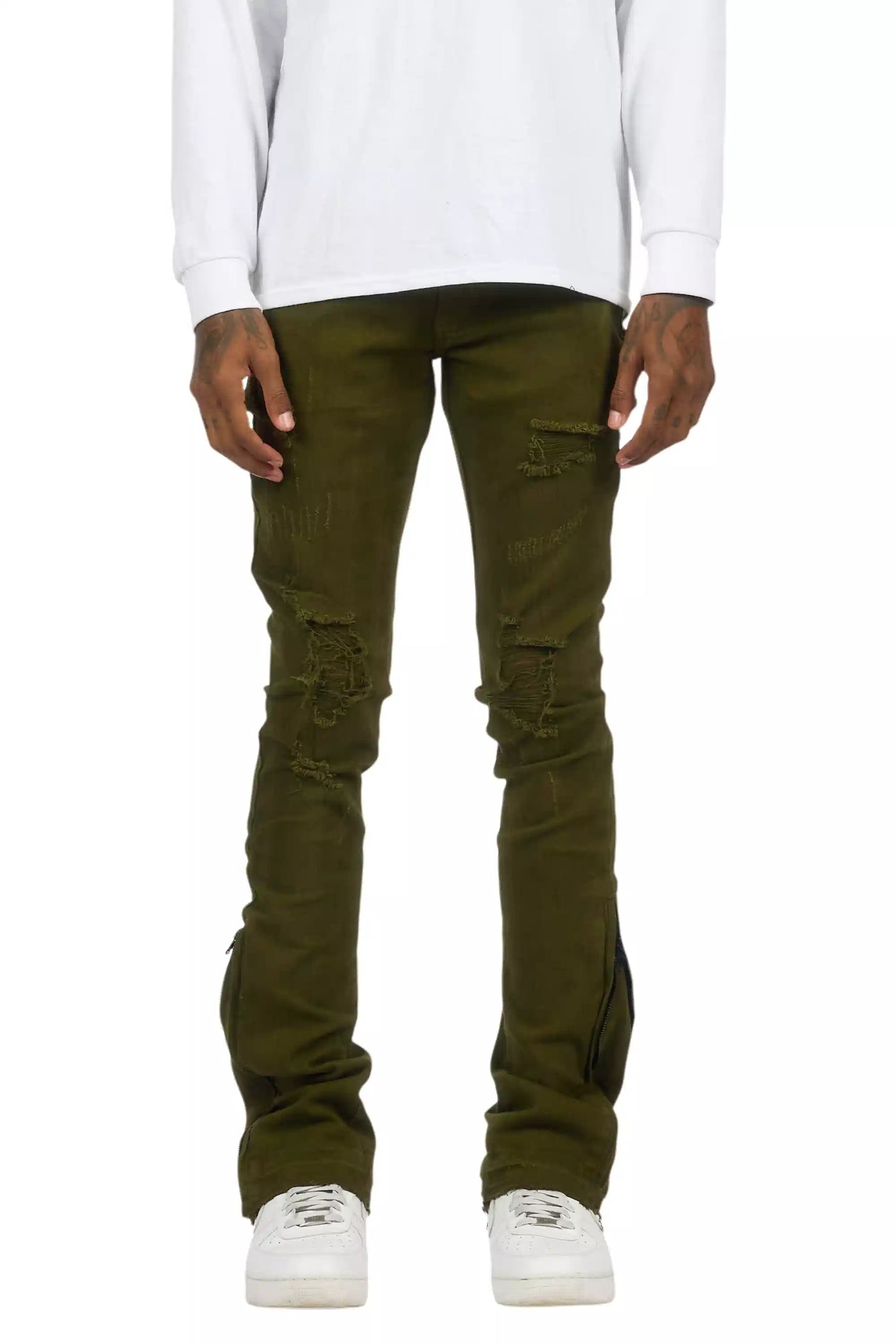 Jaymes Olive Stacked Flare Jean