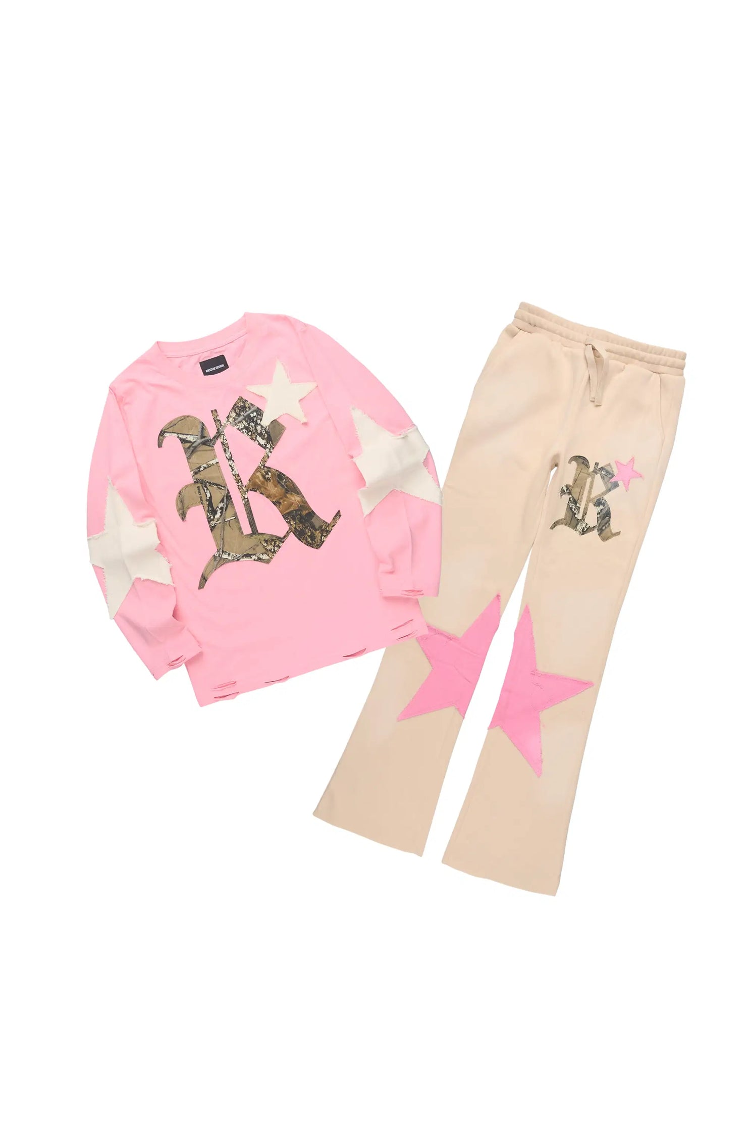 Girls Delgera Pink/Beige Long Sleeve T-Shirt Track Set