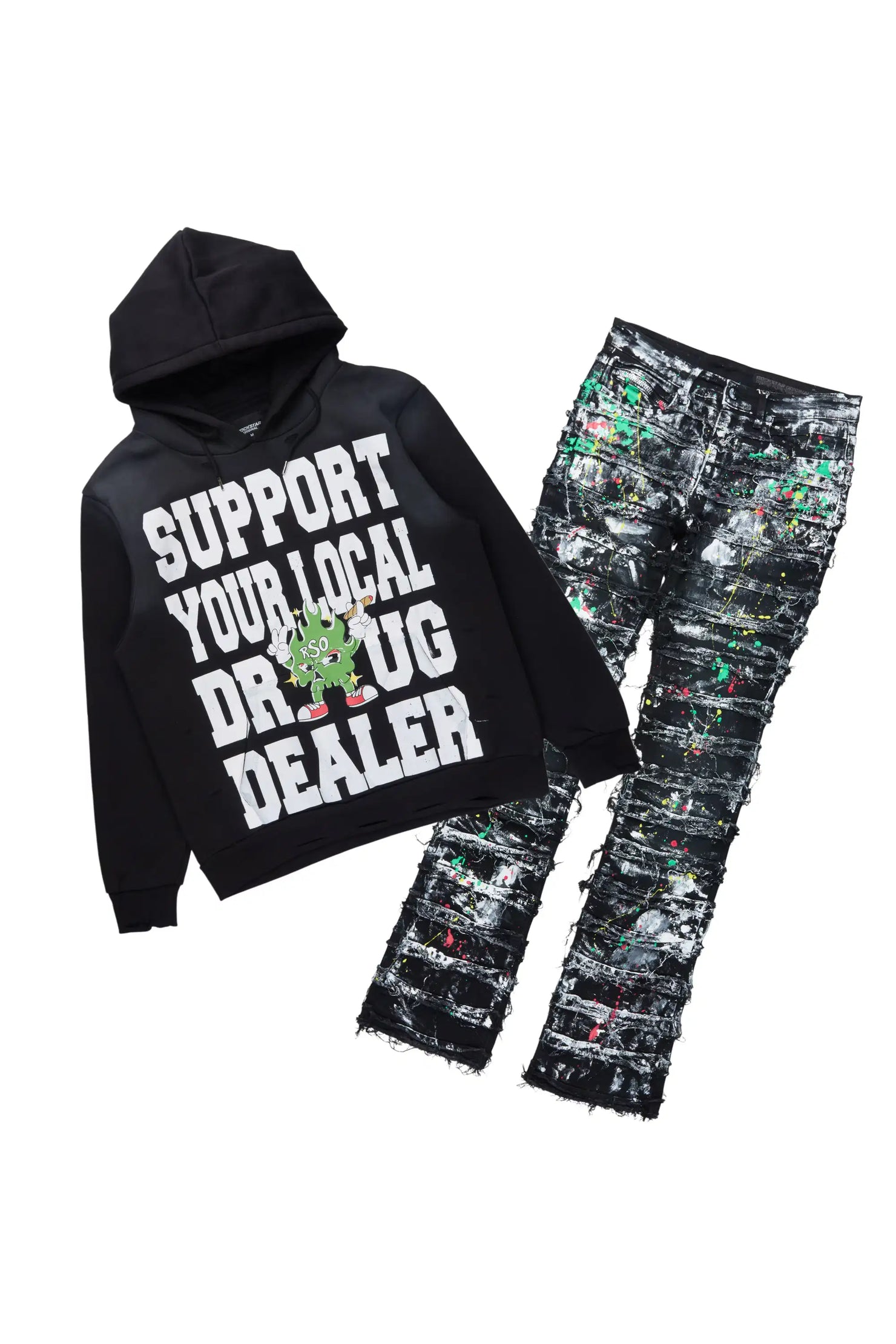 Tarl Black/Black Hoodie/Stacked Flare Jean Set