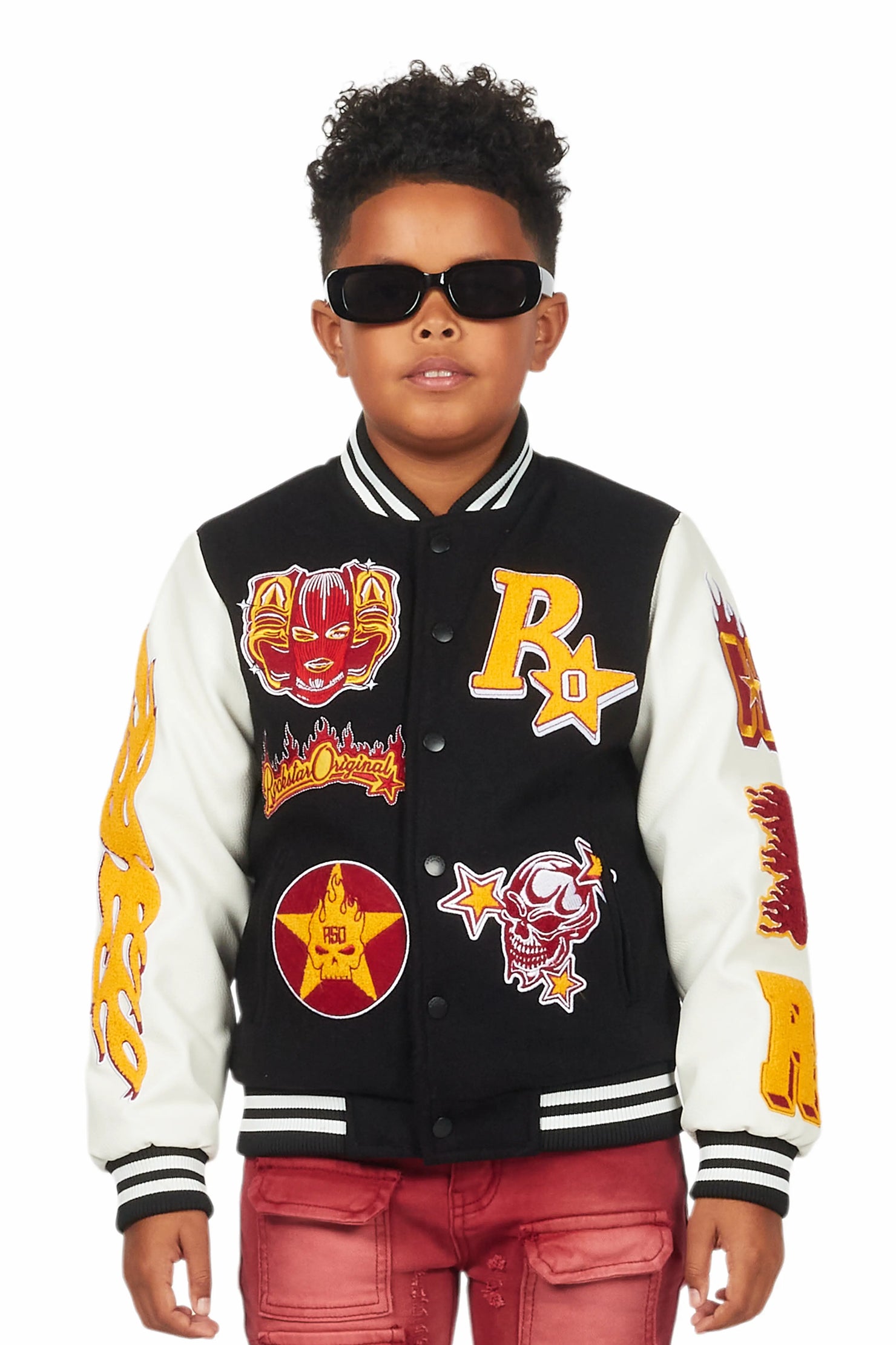 Boys Fio Black/White Varsity Jacket