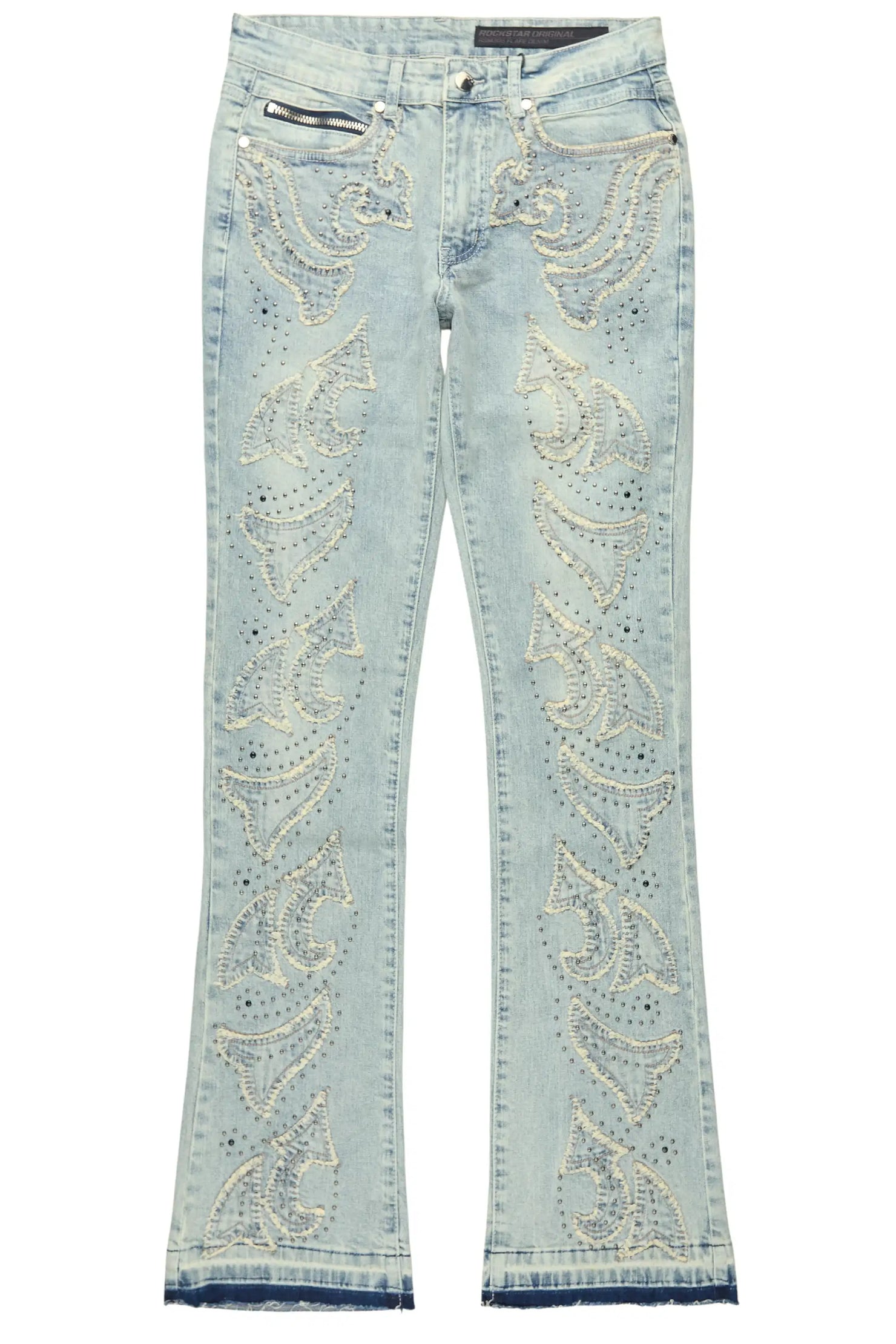 Westy Studded Light Blue Stacked Flare Jean