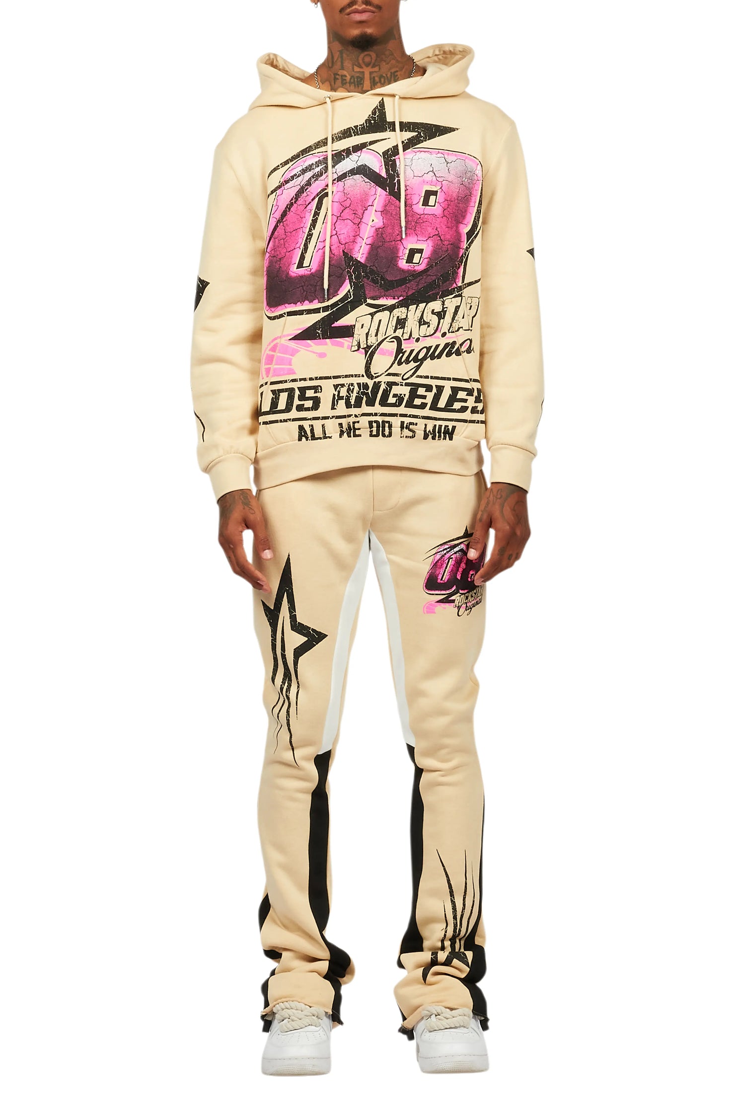 Kastell Beige Hoodie/Stack Flare Track Pant Set