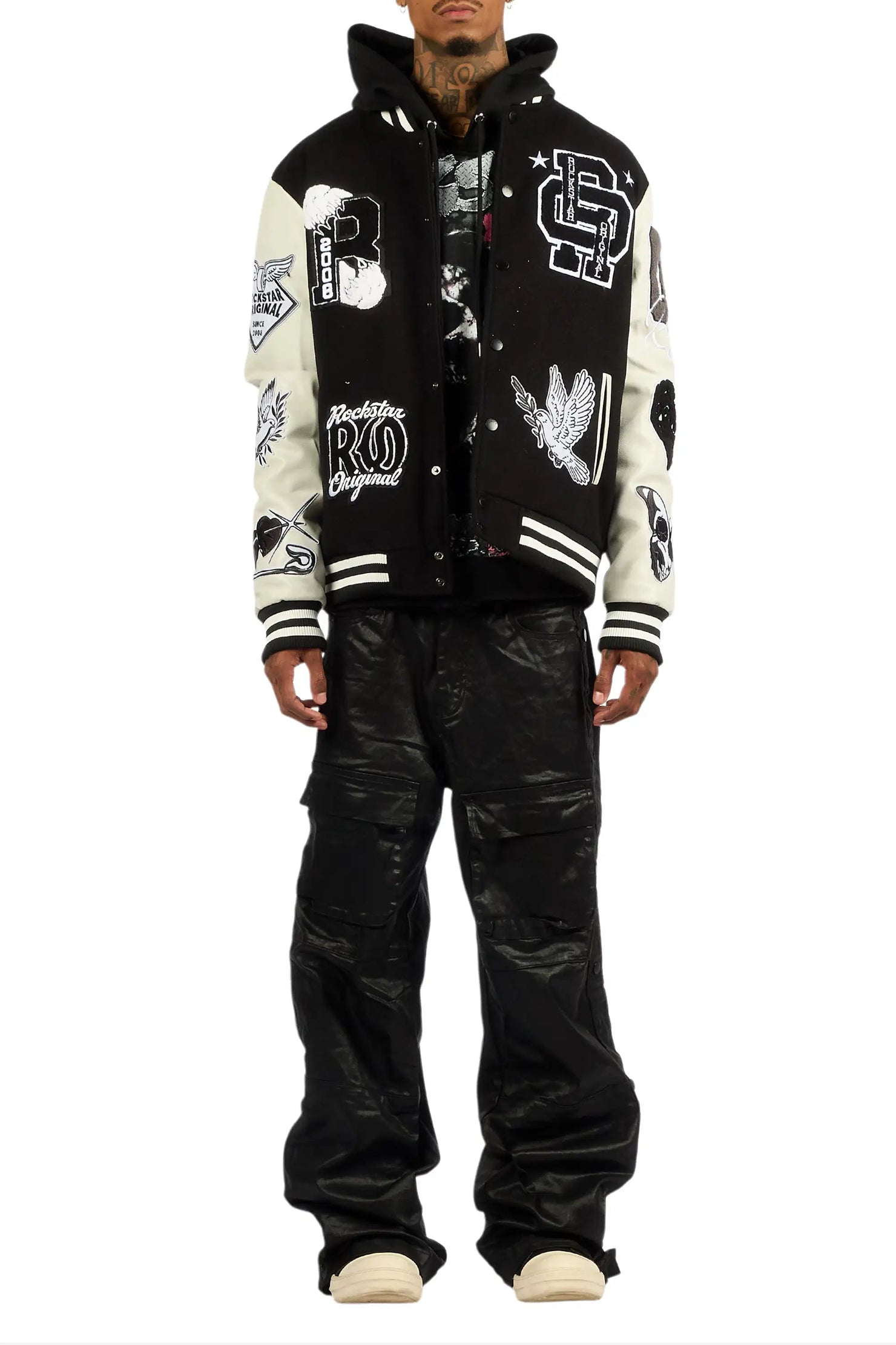 Yuri Black Baggy Cargo Flare Coated Pant