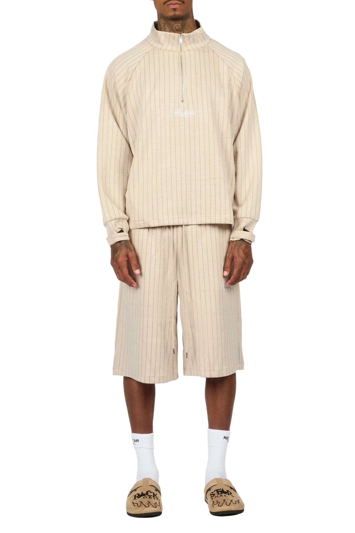 Hernan Beige Quarter Zip Raglan Short Set