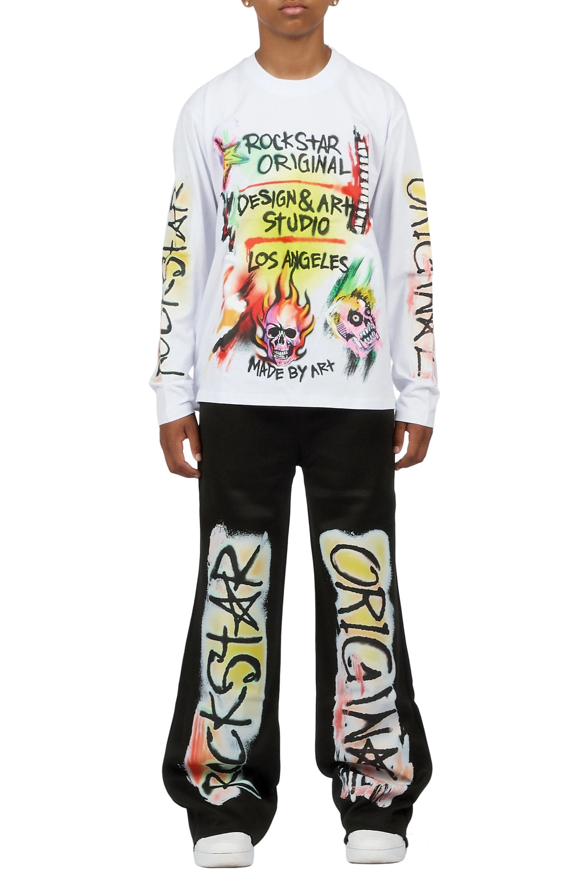 Boys Soweto White/Black Long Sleeve Graphic T-Shirt Track Set