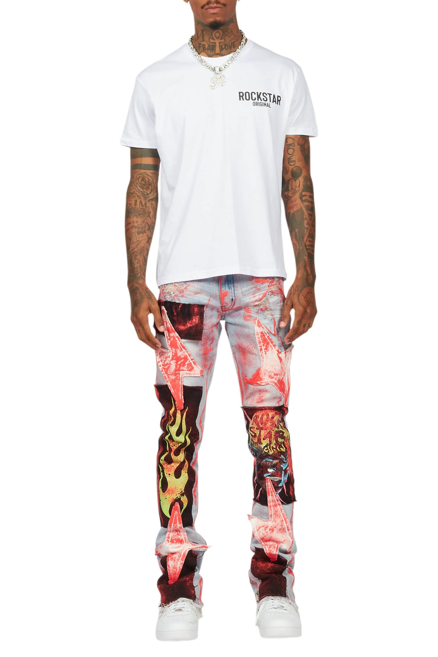 Edge Blue/Red Roller Paint Stacked Flare Jean