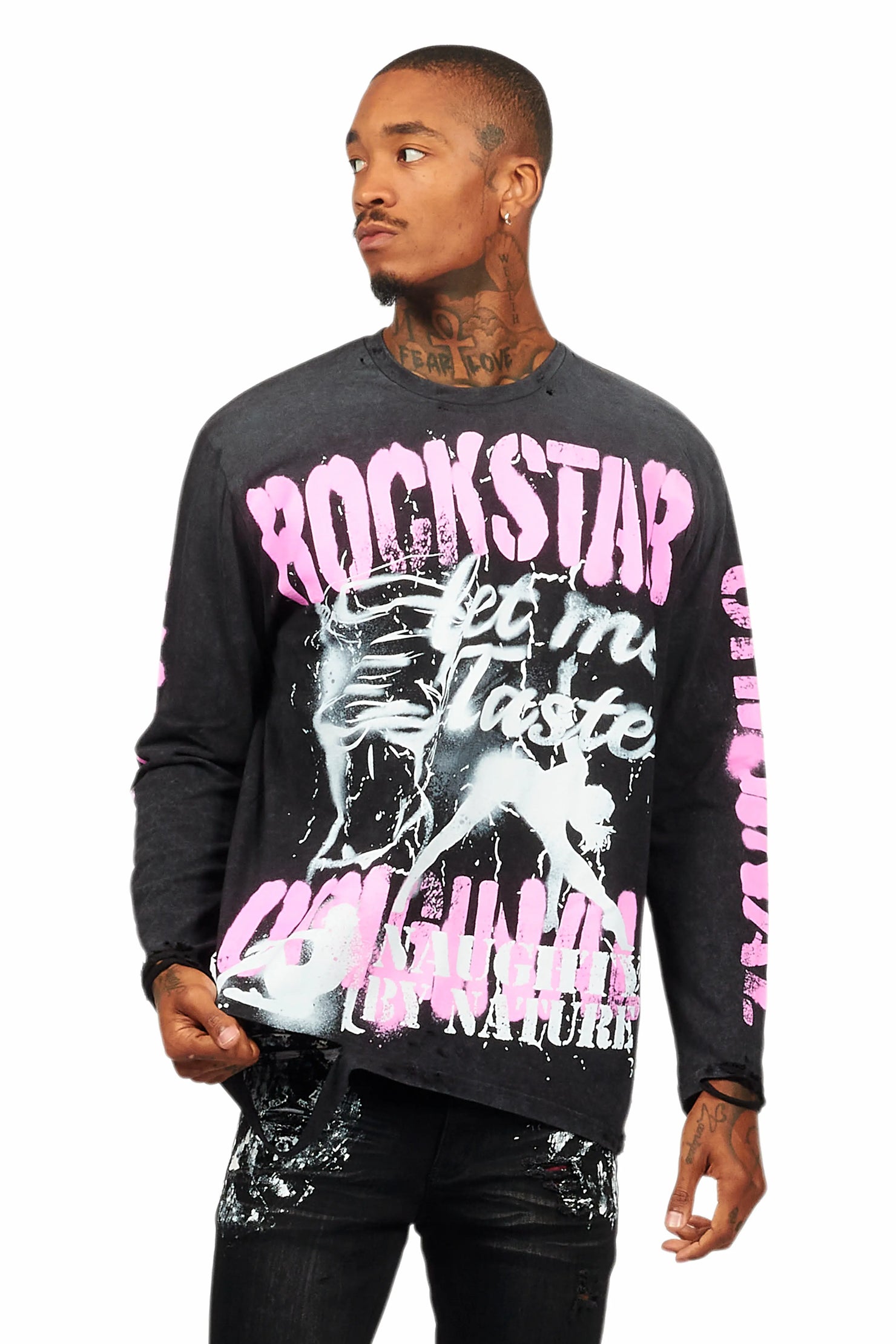 Strip Army Vintage Black Long Sleeve Graphic T-Shirt