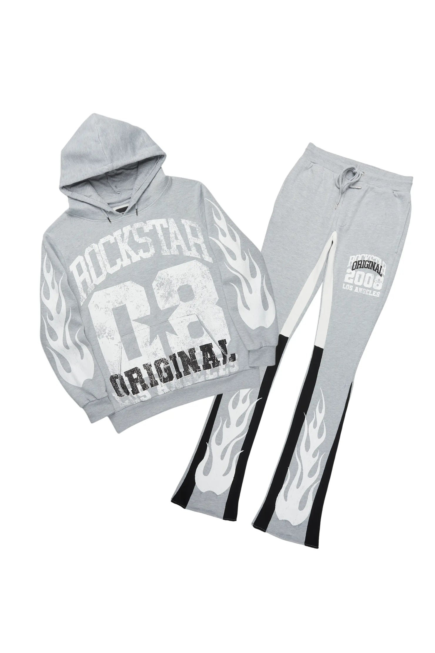 Edel Grey/White Hoodie/Stacked Flare Pant Set