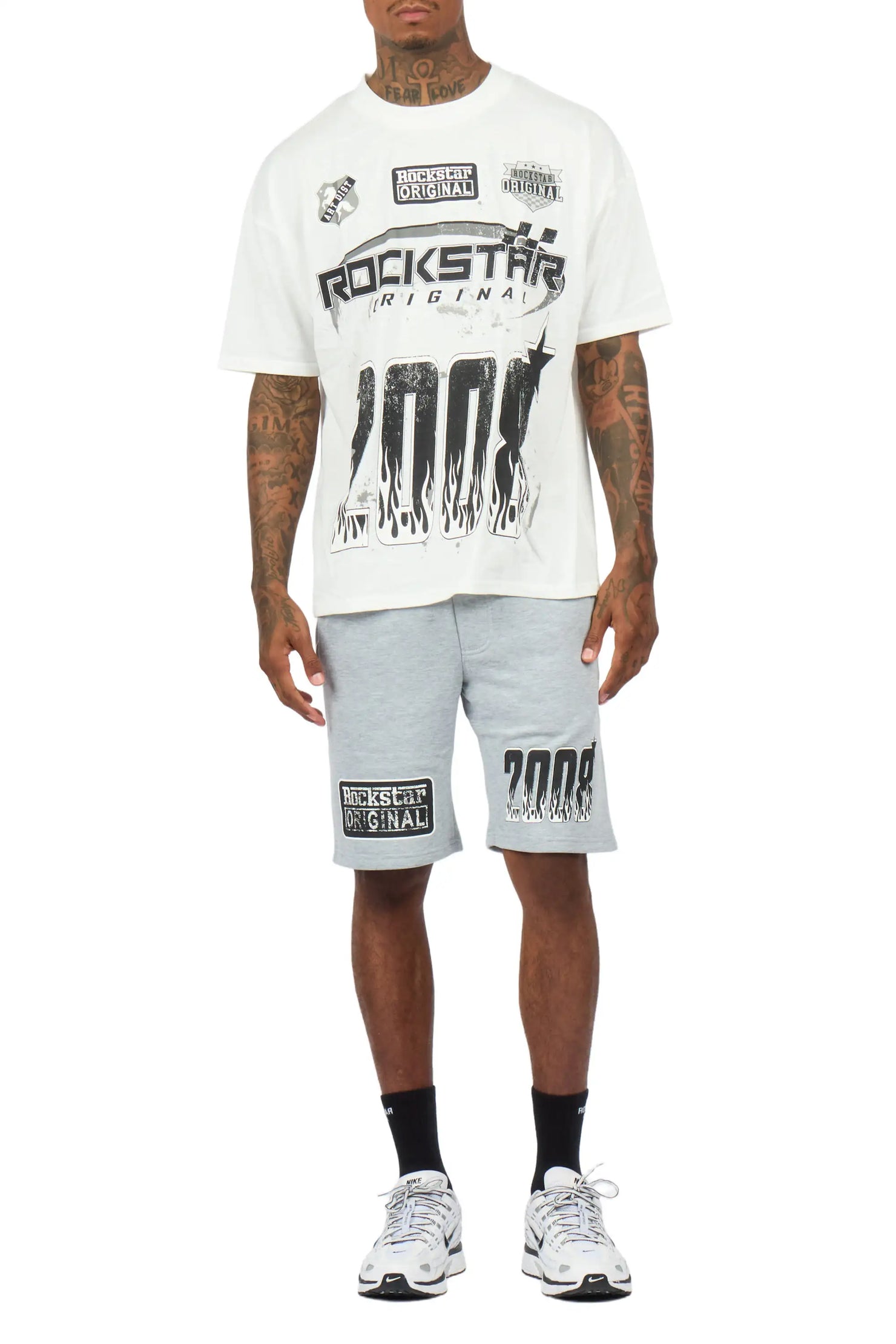 Amos White/Grey Graphic T-Shirt Short Set