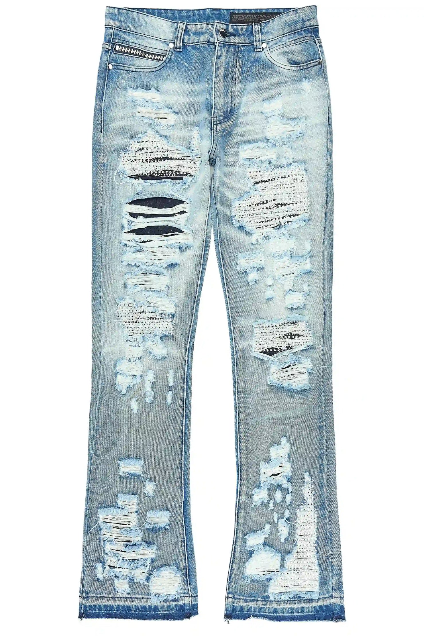 Mathey Light Blue Rhinestone Stacked Fit Jean