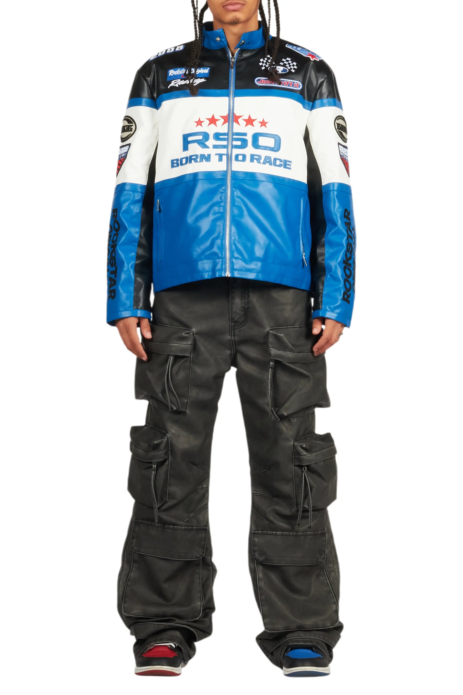 Balint Black/Blue Leather Moto Jacket