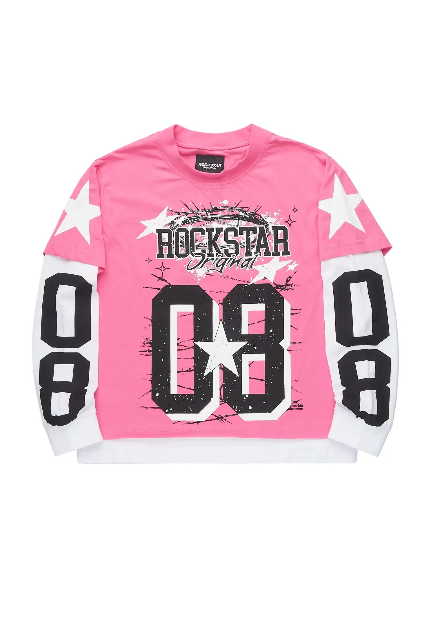 Girls Allstar Pink/Black Double Layer L/S Graphic T-Shirt