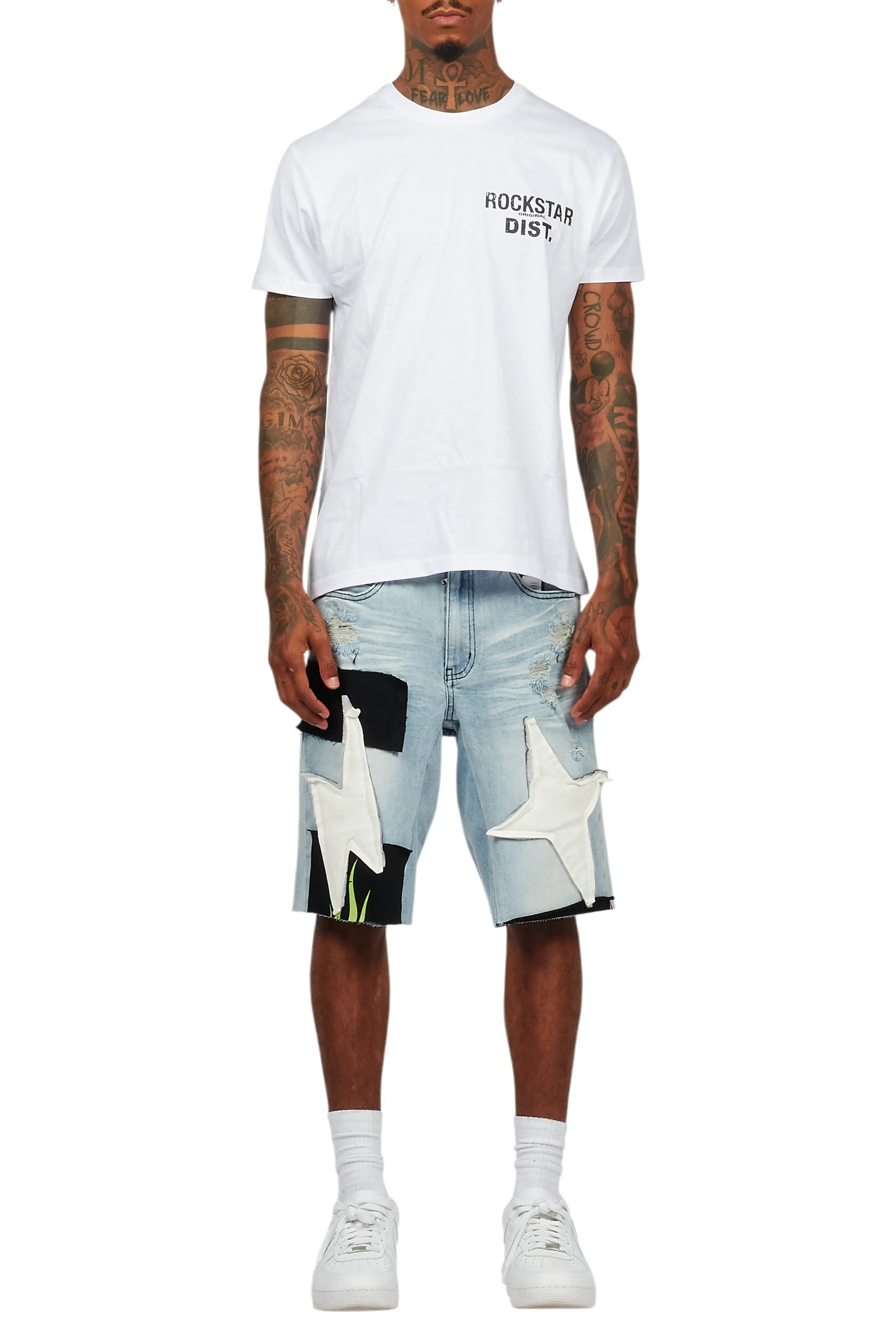 Butch White/Black T-Shirt/Denim Short Set