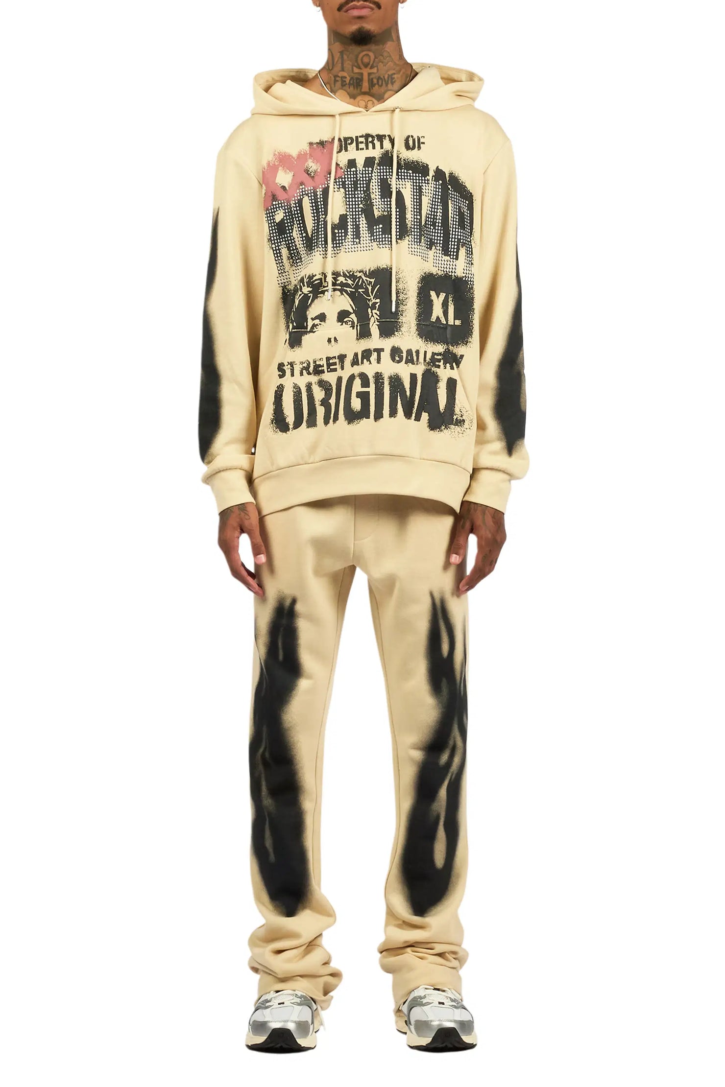 Kyo Beige Hoodie Stacked Track Set