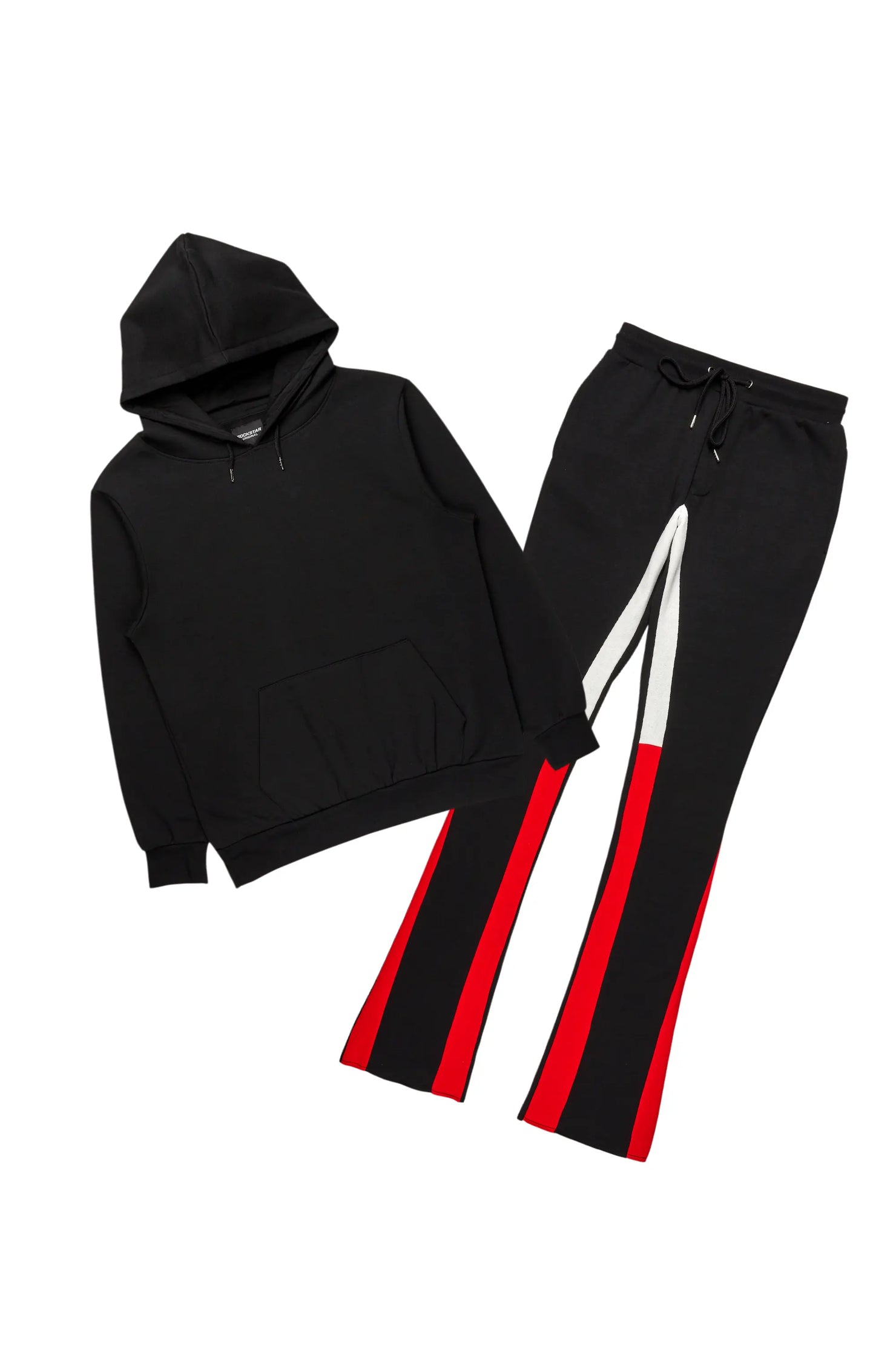 Basic Black/Red Hoodie/Stacked Flare Track Set