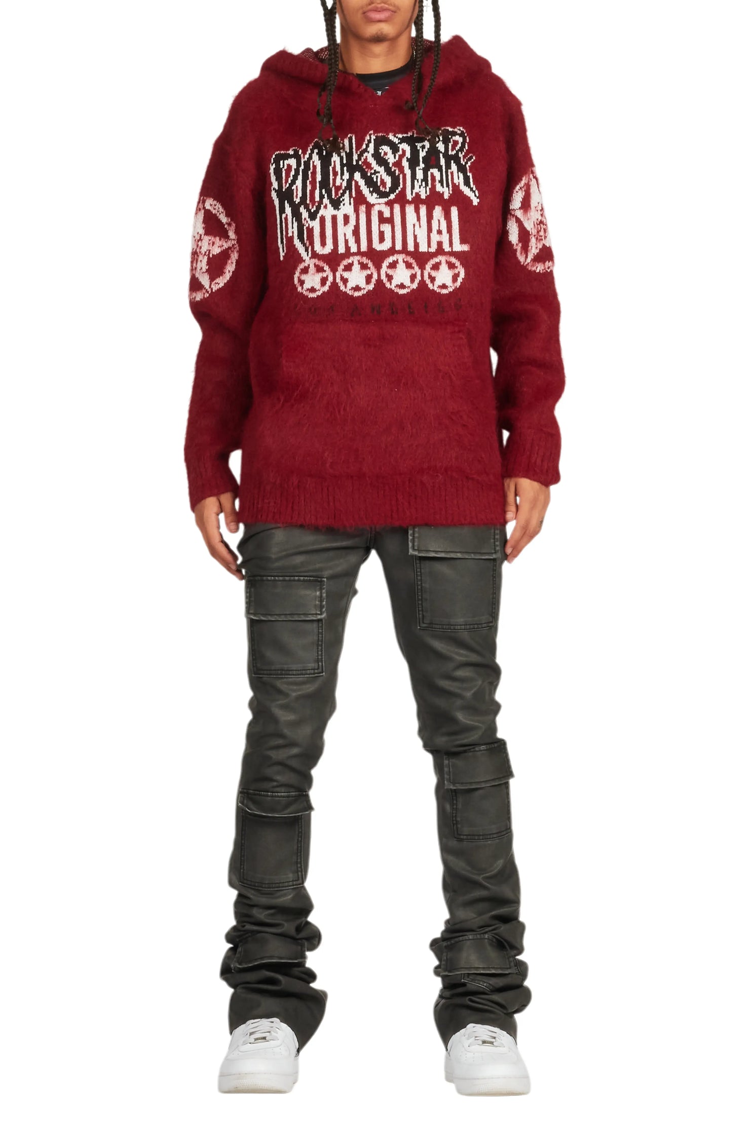 Wizzurd Red Graphic Knitted Mohair Hoodie