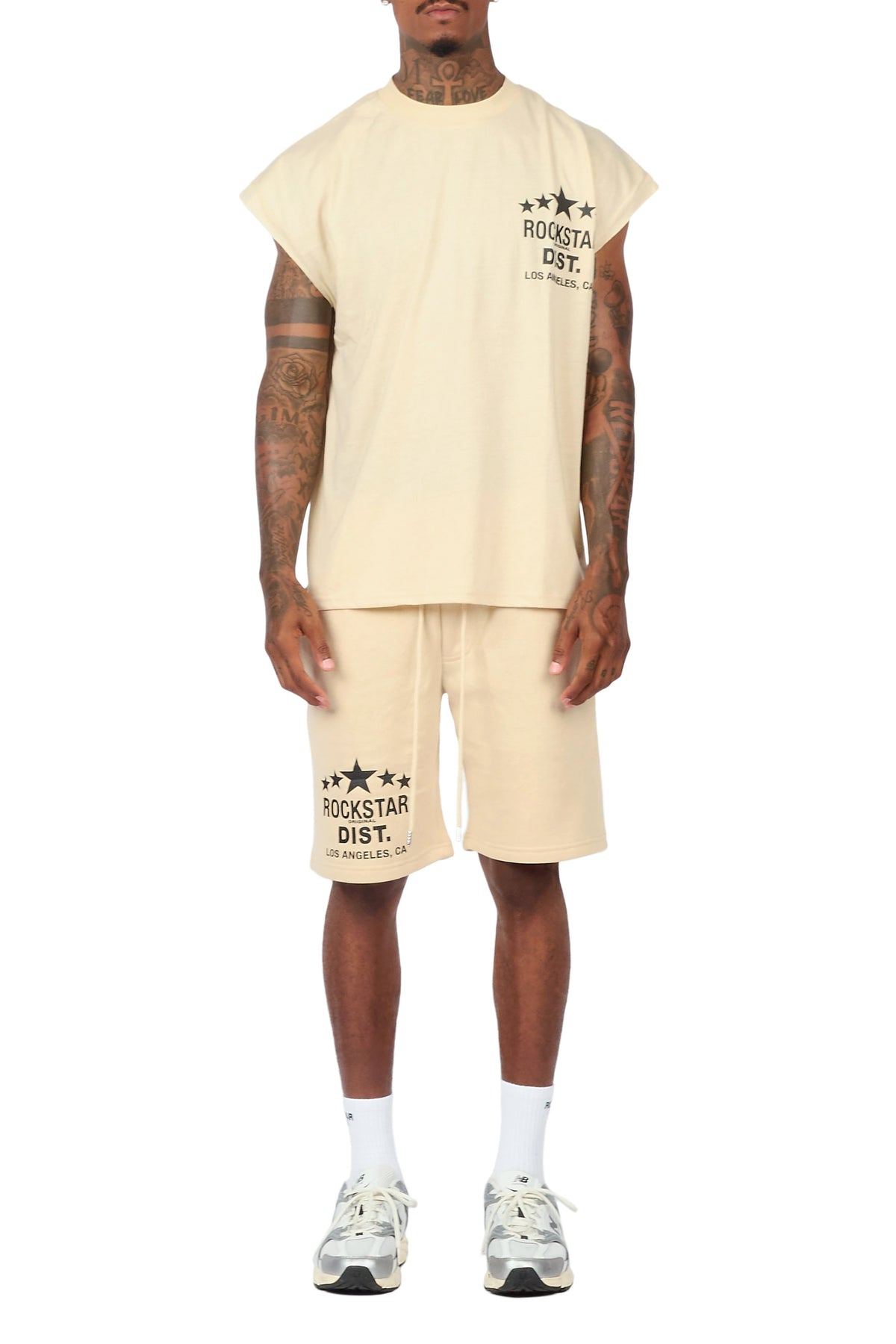 Starlake Beige Graphic Cut Sleeve T-Shirt/Short Set
