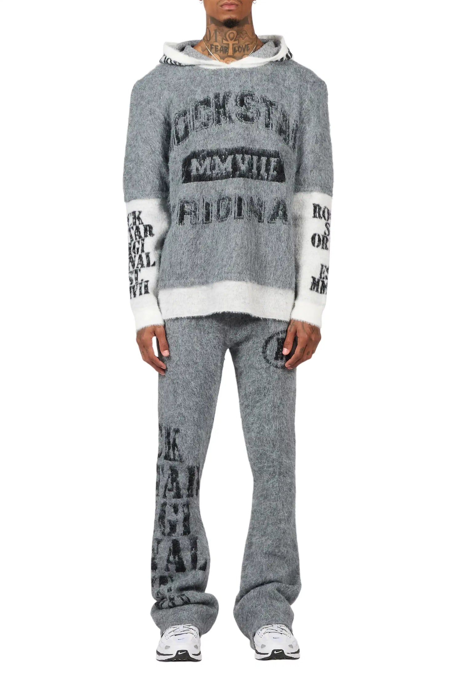 Steri Grey Mohair Hoodie Stacked Flare Track Set