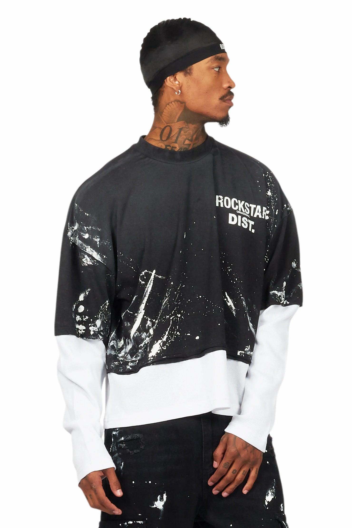 Paley Black Thermal Double Layer Boxy Crop T-Shirt