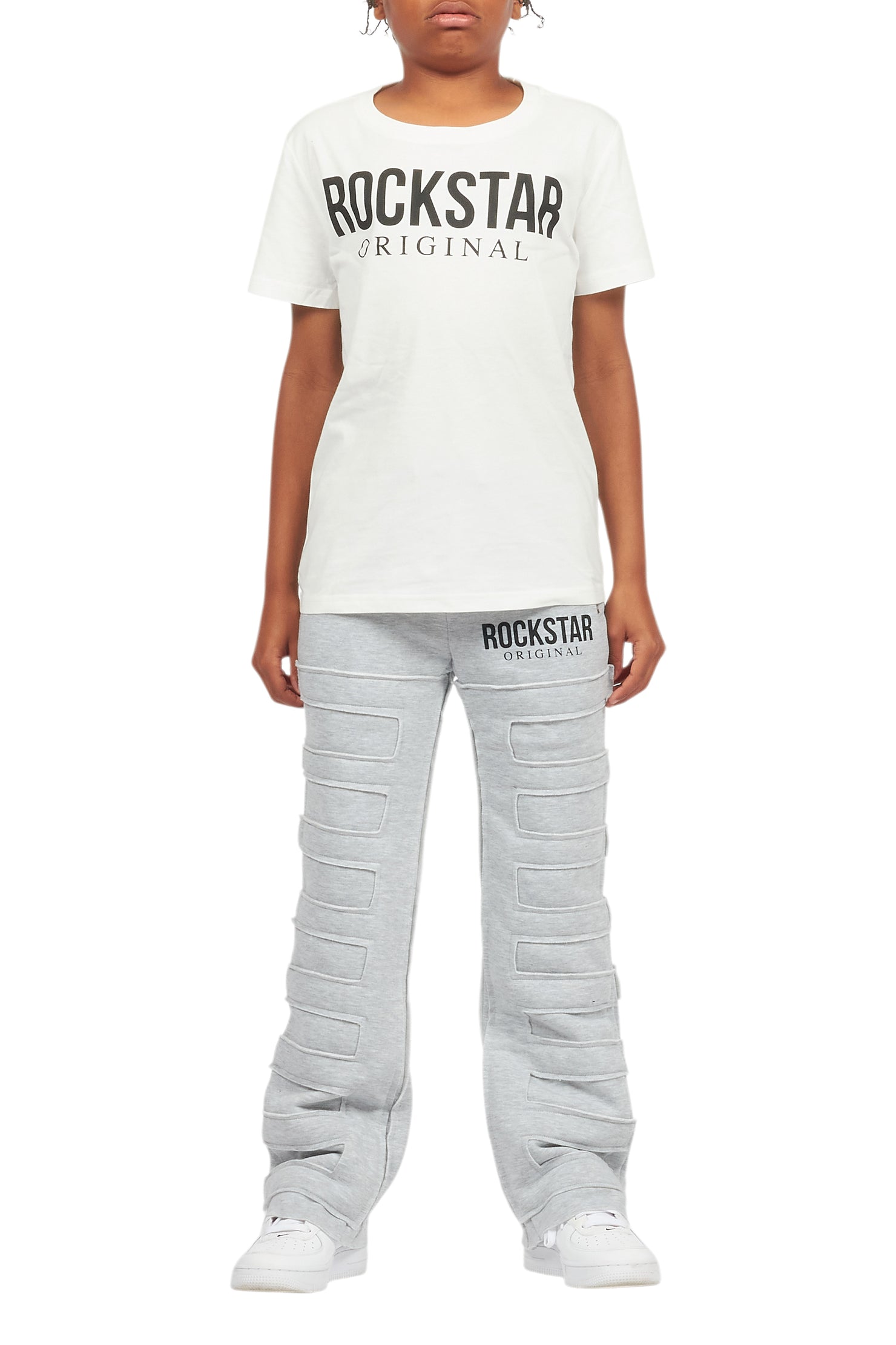 Boys Emilio White /Heather Grey T-Shirt Flare Sweat Pant Set