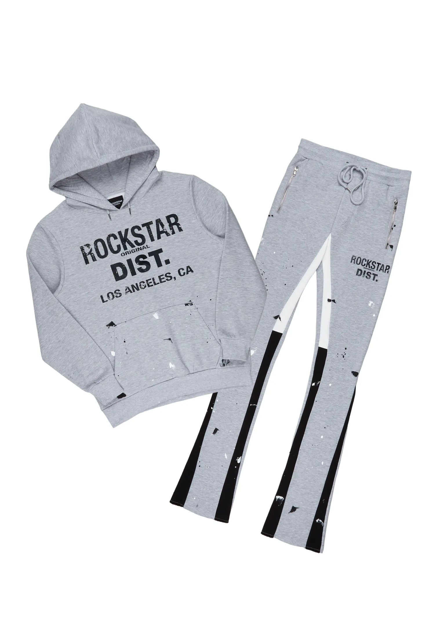 Hoodie/Stacked Grey Scottie Heather Set– Paint Track Splatter Flare Original Rockstar