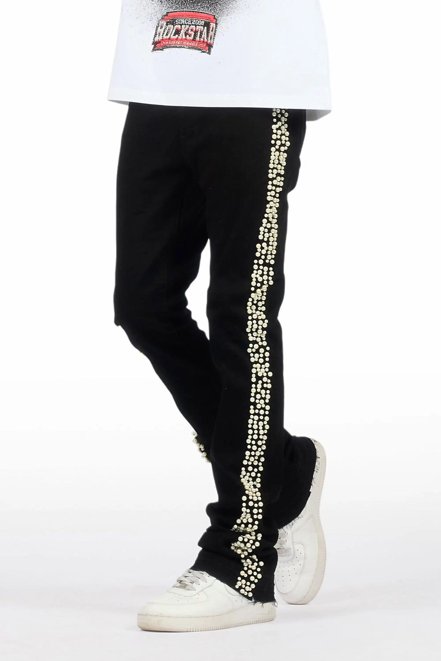 Kairo Jet Black Pearl Stacked Flare Jean