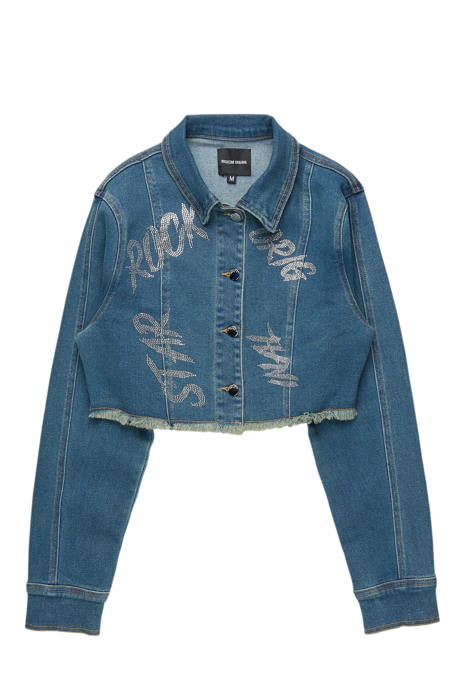 Chequea Tinted Dark Wash Crop Denim Jacket